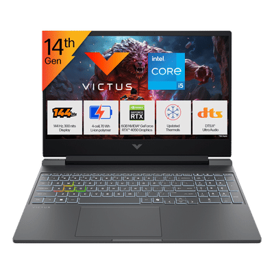 HP Victus 15-fa2539TX Intel Core i5 14th Gen
                      Gaming Laptop (24GB, 512GB SSD, Windows 11, 6GB
                      Graphics, 15.6 Inch 144 Hz Full HD IPS Display,
                      NVIDIA GeForce RTX 4050, MS Office 2024, Mica
                      Silver, 2.29 KG)
