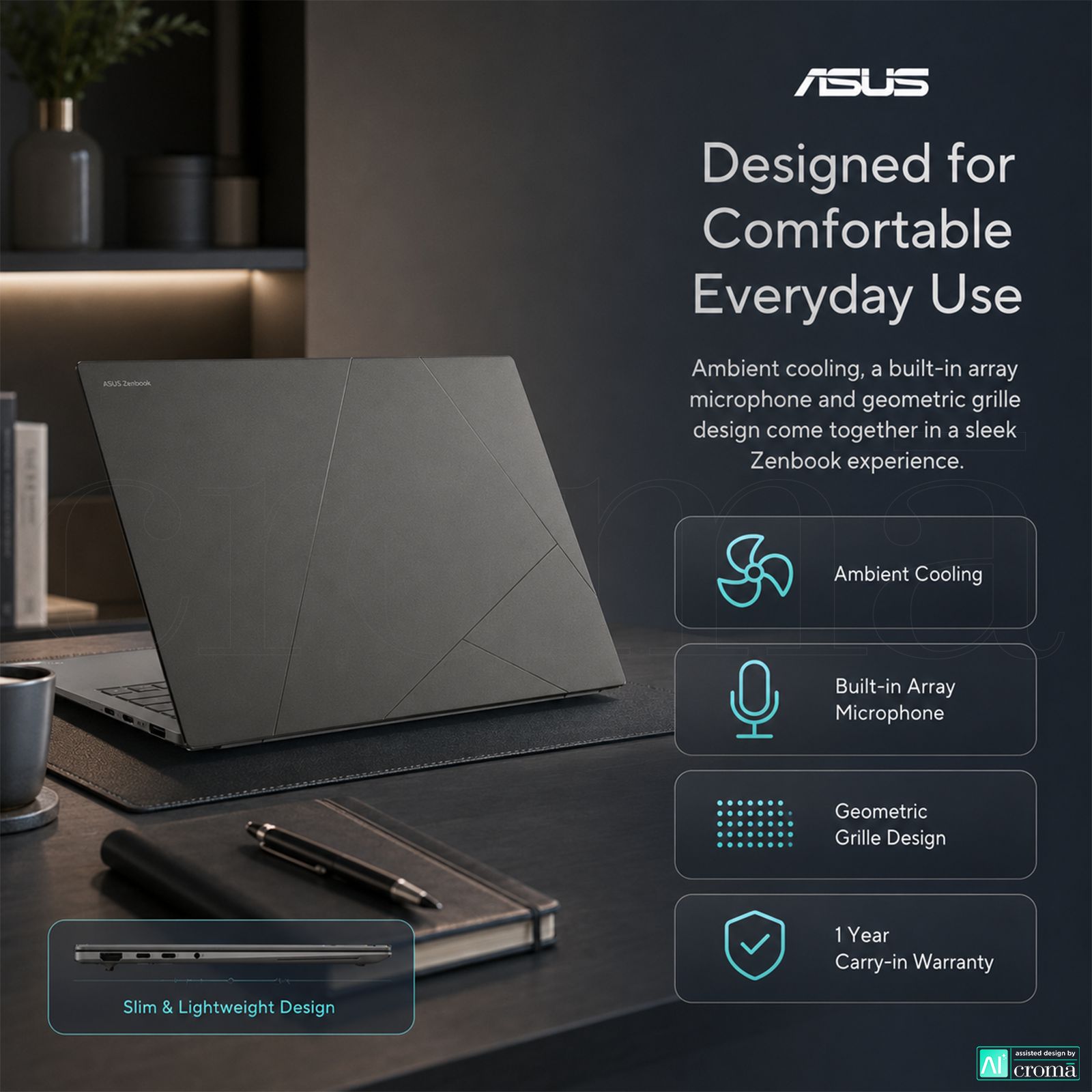 ASUS Zenbook S14 Intel Core Ultra 5 226V Touchscreen Thin & Light Laptop (16GB, 1TB SSD, Windows 11 Home, 14 inch 3K OLED Display, MS Office Home 2024, Zumaia Gray, 1.2 KG) ASUS Zenbook S14 Intel Core Ultra 5 226V Touchscreen Thin & Light Laptop (16GB, 1TB SSD, Windows 11 Home, 14 inch 3K OLED Display, MS Office Home 2024, Zumaia Gray, 1.2 KG)_7