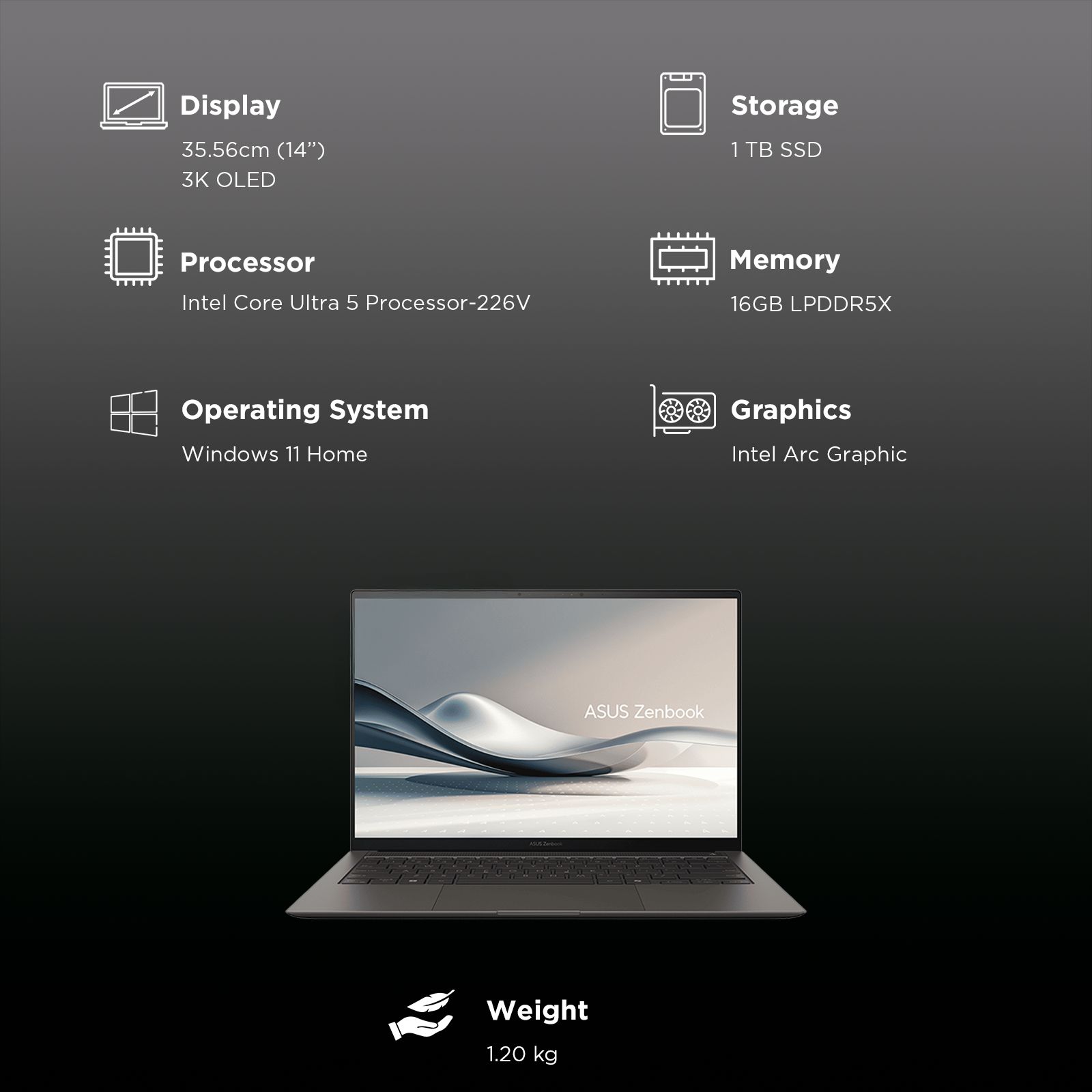 ASUS Zenbook S14 Intel Core Ultra 5 226V Touchscreen Thin & Light Laptop (16GB, 1TB SSD, Windows 11 Home, 14 inch 3K OLED Display, MS Office Home 2024, Zumaia Gray, 1.2 KG) ASUS Zenbook S14 Intel Core Ultra 5 226V Touchscreen Thin & Light Laptop (16GB, 1TB SSD, Windows 11 Home, 14 inch 3K OLED Display, MS Office Home 2024, Zumaia Gray, 1.2 KG)_9