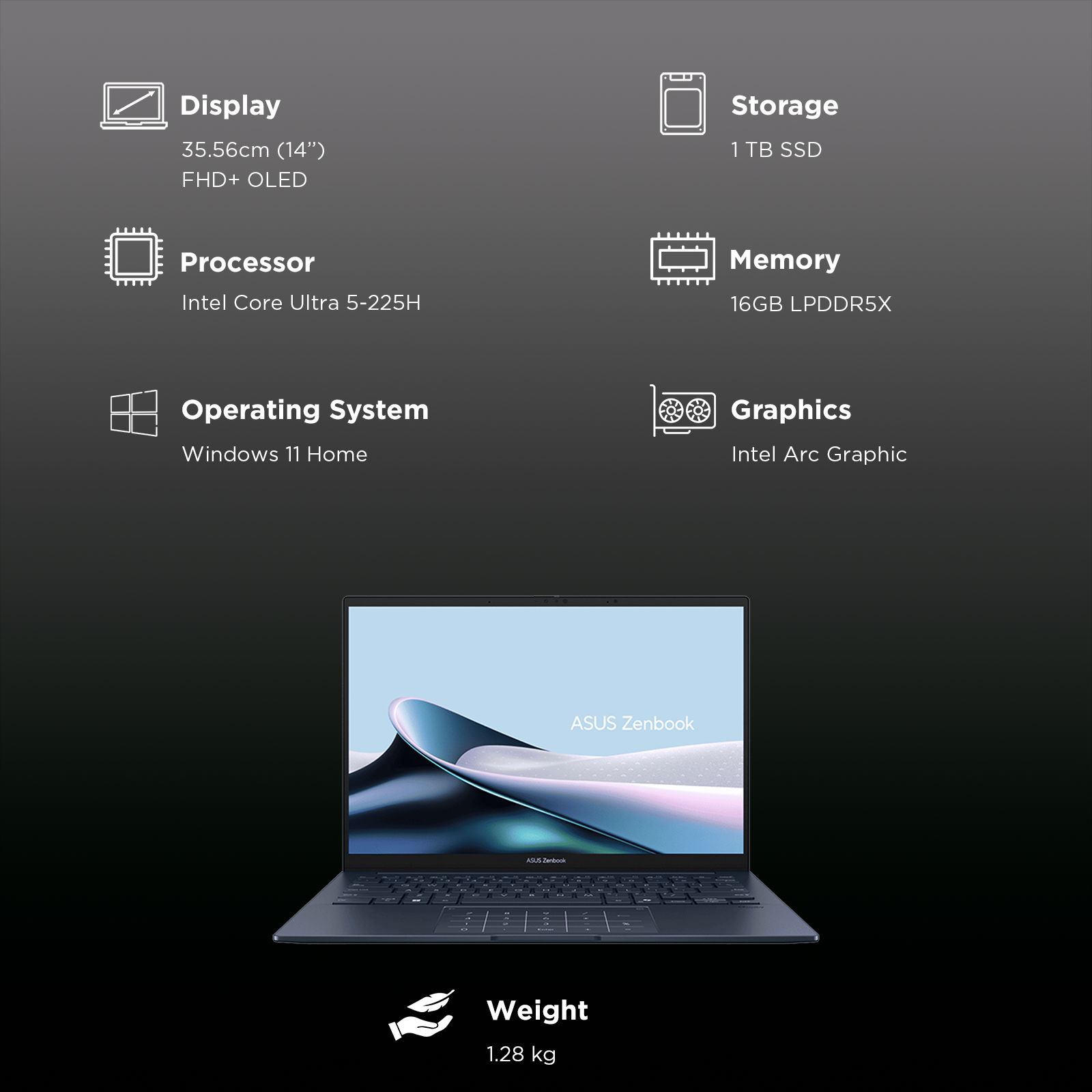 Asus Zenbook 14 Intel Core Ultra 5 225H Touchscreen Thin & Light Laptop (16GB, 1TB SSD, Windows 11 Home, 14 inch Full HD+ OLED Display, MS Office Home 2024, Ponder Blue, 1.28 KG) Asus Zenbook 14 Intel Core Ultra 5 225H Touchscreen Thin & Light Laptop (16GB, 1TB SSD, Windows 11 Home, 14 inch Full HD+ OLED Display, MS Office Home 2024, Ponder Blue, 1.28 KG)_3