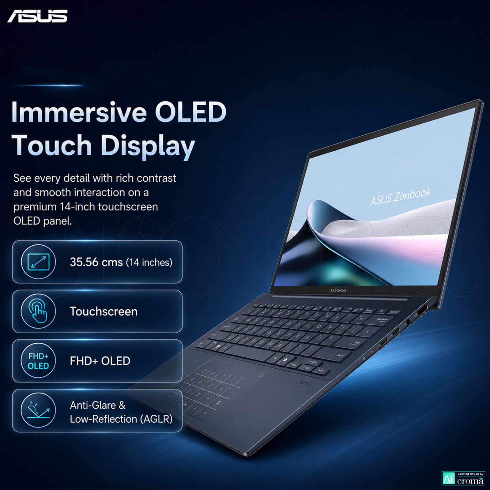 Asus Zenbook 14 Intel Core Ultra 9 285H Touchscreen Thin & Light Laptop (32GB, 1TB SSD, Windows 11 Home, 14 inch Full HD+ OLED Display, MS Office Home 2024, Ponder Blue, 1.28 KG)_5