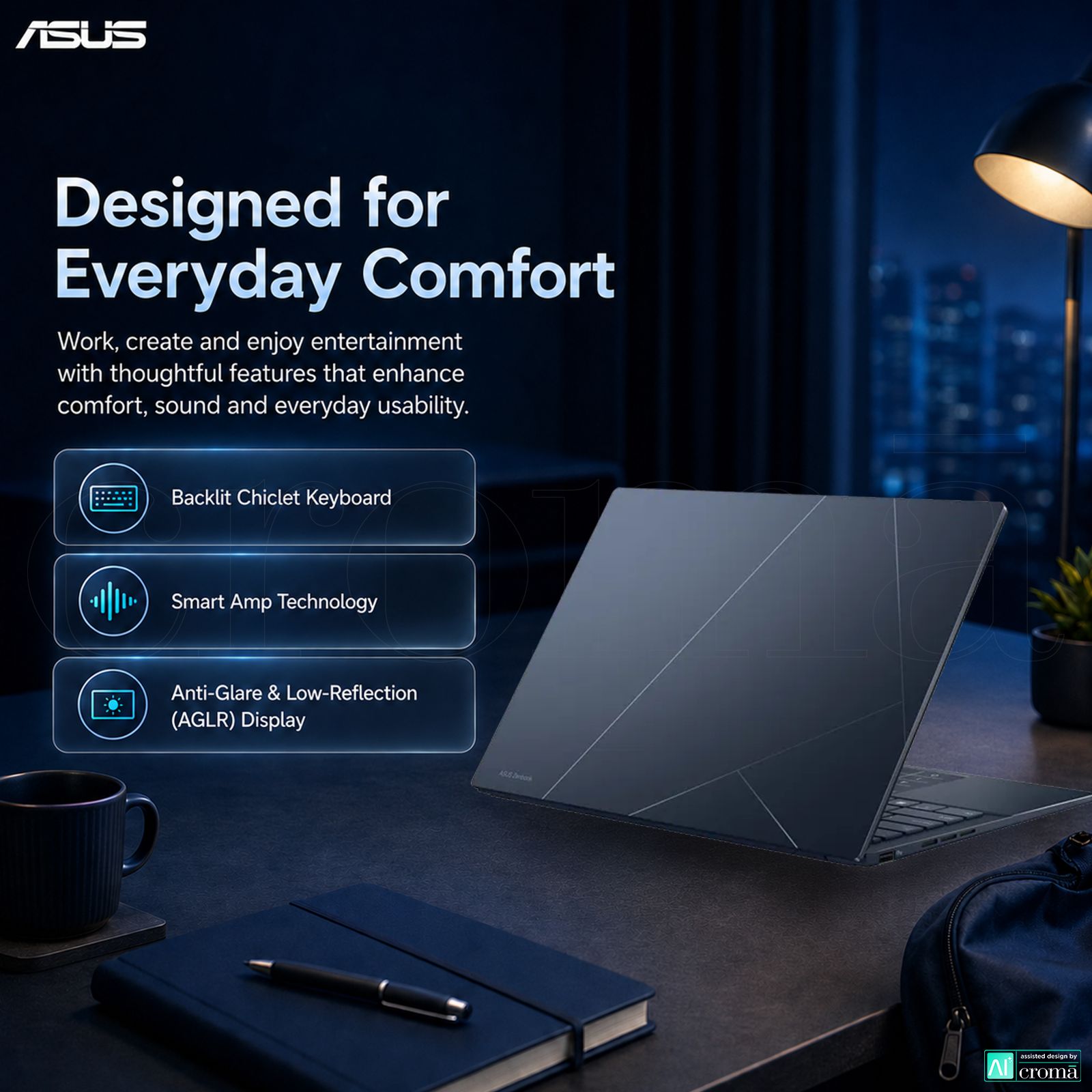 Asus Zenbook 14 Intel Core Ultra 9 285H Touchscreen Thin & Light Laptop (32GB, 1TB SSD, Windows 11 Home, 14 inch Full HD+ OLED Display, MS Office Home 2024, Ponder Blue, 1.28 KG)_7