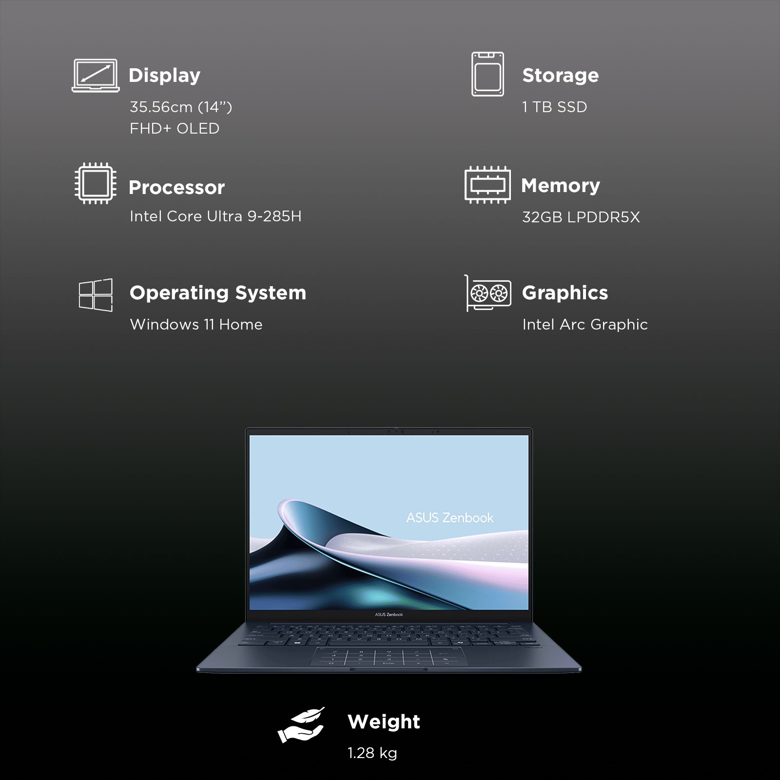 Asus Zenbook 14 Intel Core Ultra 9 285H Touchscreen Thin & Light Laptop (32GB, 1TB SSD, Windows 11 Home, 14 inch Full HD+ OLED Display, MS Office Home 2024, Ponder Blue, 1.28 KG)_9