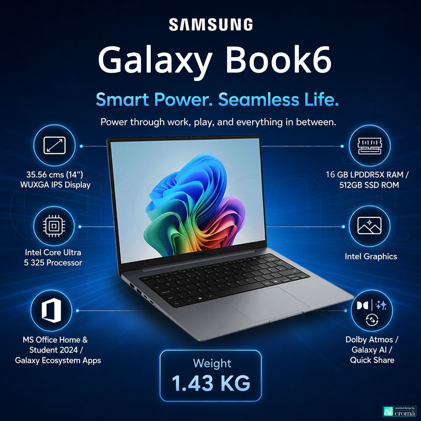 SAMSUNG Galaxy Book6 Intel Core Ultra 5 Thin & Light Laptop (16GB, 512GB SSD, Windows 11 Home, 14 inch WUXGA IPS Display, MS Office Home & Student 2024, Gray, 1.43 KG)_2