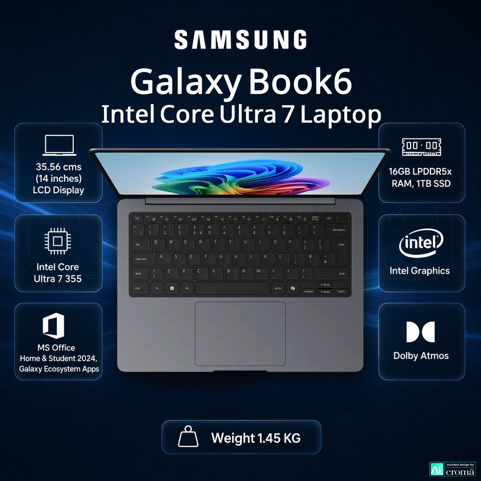 SAMSUNG Galaxy Book6 Intel Core Ultra 7 Laptop (16GB, 1TB SSD, Windows 11 Home, 14 inch LCD Display, MS Office Home & Student 2024, Gray, 1.45 KG)_2