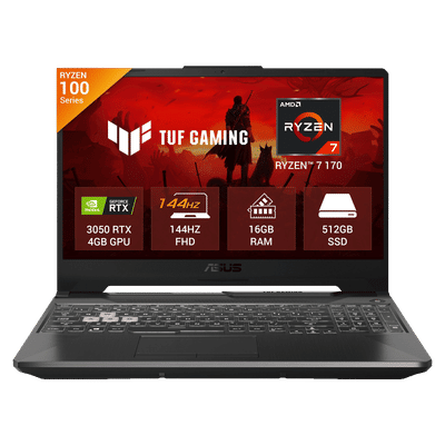 Asus TUF A15 AMD Ryzen 7 170 Gaming Laptop (16GB, 512GB SSD, Windows 11 Home, 4GB Graphics, 15.6 inch 144 Hz Full HD IPS Display, NVIDIA GeForce RTX 3050, MS Office Home 2024, Graphite Black, 2.30 KG)