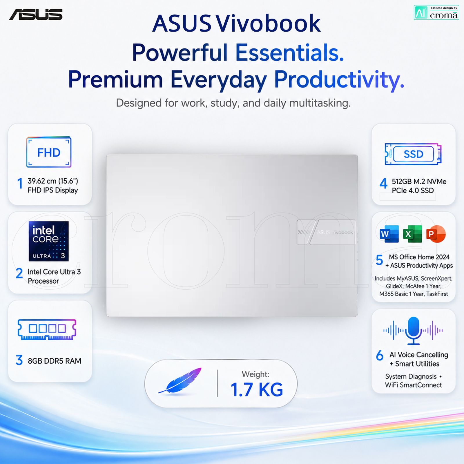 ASUS Vivobook 15 Intel Core 3 Laptop (8GB, 512GB SSD, Windows 11 Home, 15.6 inch FHD IPS Display, MS Office Home 2024, Cool Silver, 1.7 KG) ASUS Vivobook 15 Intel Core 3 Laptop (8GB, 512GB SSD, Windows 11 Home, 15.6 inch FHD IPS Display, MS Office Home 2024, Cool Silver, 1.7 KG)_2