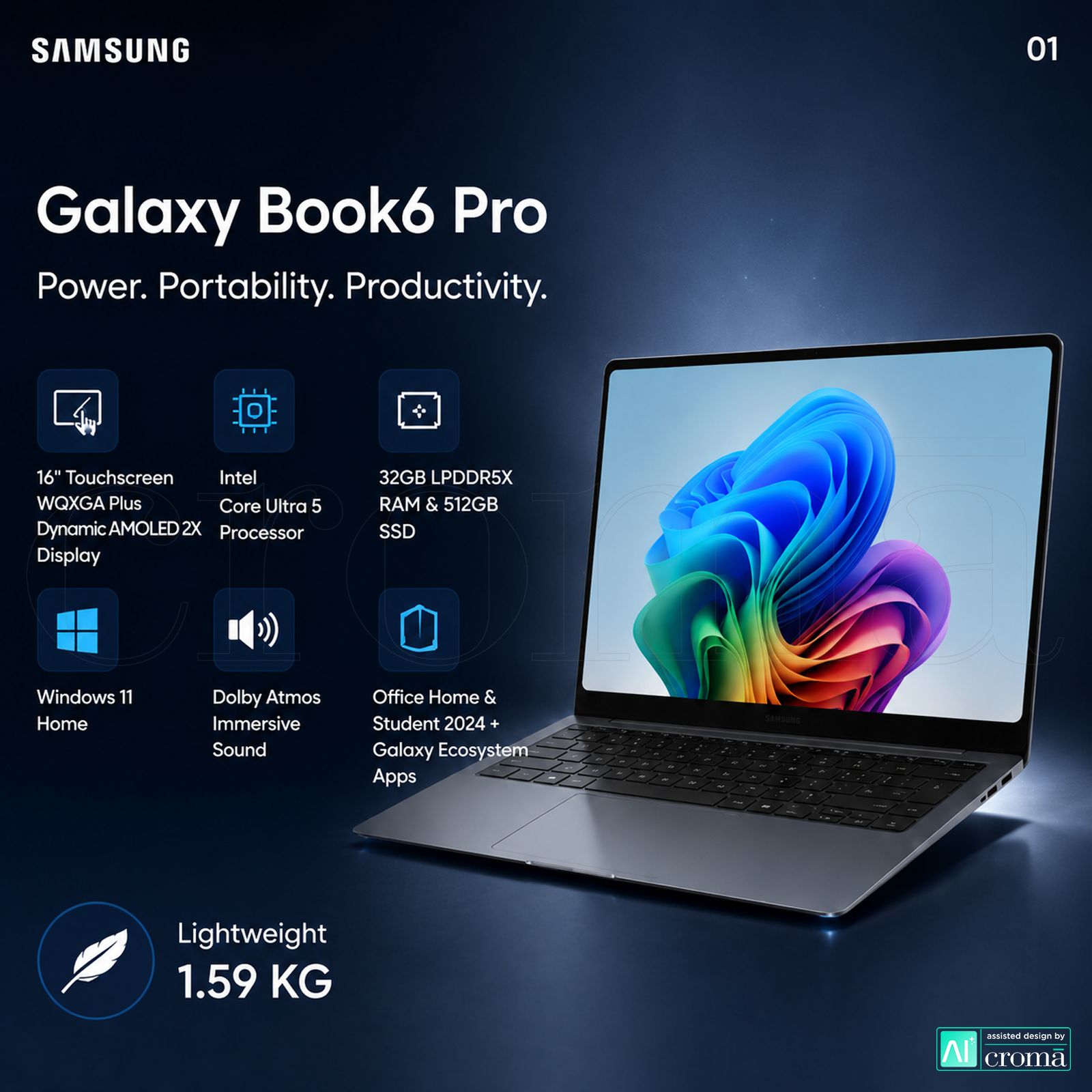 SAMSUNG Galaxy Book6 Pro Intel Core Ultra 5 Touchscreen Thin & Light Laptop (32GB, 512GB SSD, Windows 11 Home, 16 inch WQXGA Plus Dynamic AMOLED 2x Display, MS Office Home & Student 2024, Gray, 1.59 KG) SAMSUNG Galaxy Book6 Pro Intel Core Ultra 5 Touchscreen Thin & Light Laptop (32GB, 512GB SSD, Windows 11 Home, 16 inch WQXGA Plus Dynamic AMOLED 2x Display, MS Office Home & Student 2024, Gray, 1.59 KG)_2