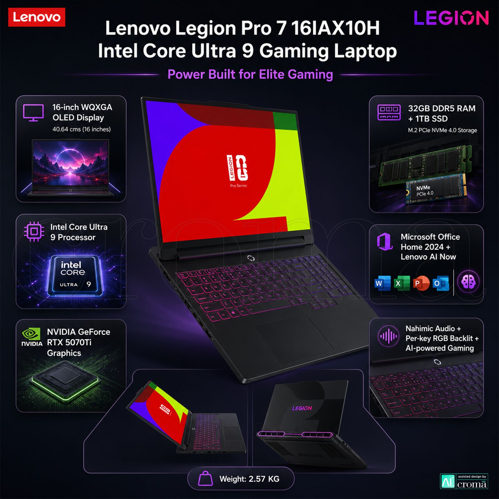Lenovo Legion Pro 7 16IAX10H Intel Core Ultra 9 Gaming Laptop (32GB, 1TB SSD, Windows 11 Home, 12GB Graphics, 16 Inch 240 Hz WQXGA IPS Display, NVIDIA GeForce RTX 5070, MS Office Home 2024, Eclipse Black, 2.57 KG) Lenovo Legion Pro 7 16IAX10H Intel Core Ultra 9 Gaming Laptop (32GB, 1TB SSD, Windows 11 Home, 12GB Graphics, 16 Inch 240 Hz WQXGA IPS Display, NVIDIA GeForce RTX 5070, MS Office Home 2024, Eclipse Black, 2.57 KG)_2