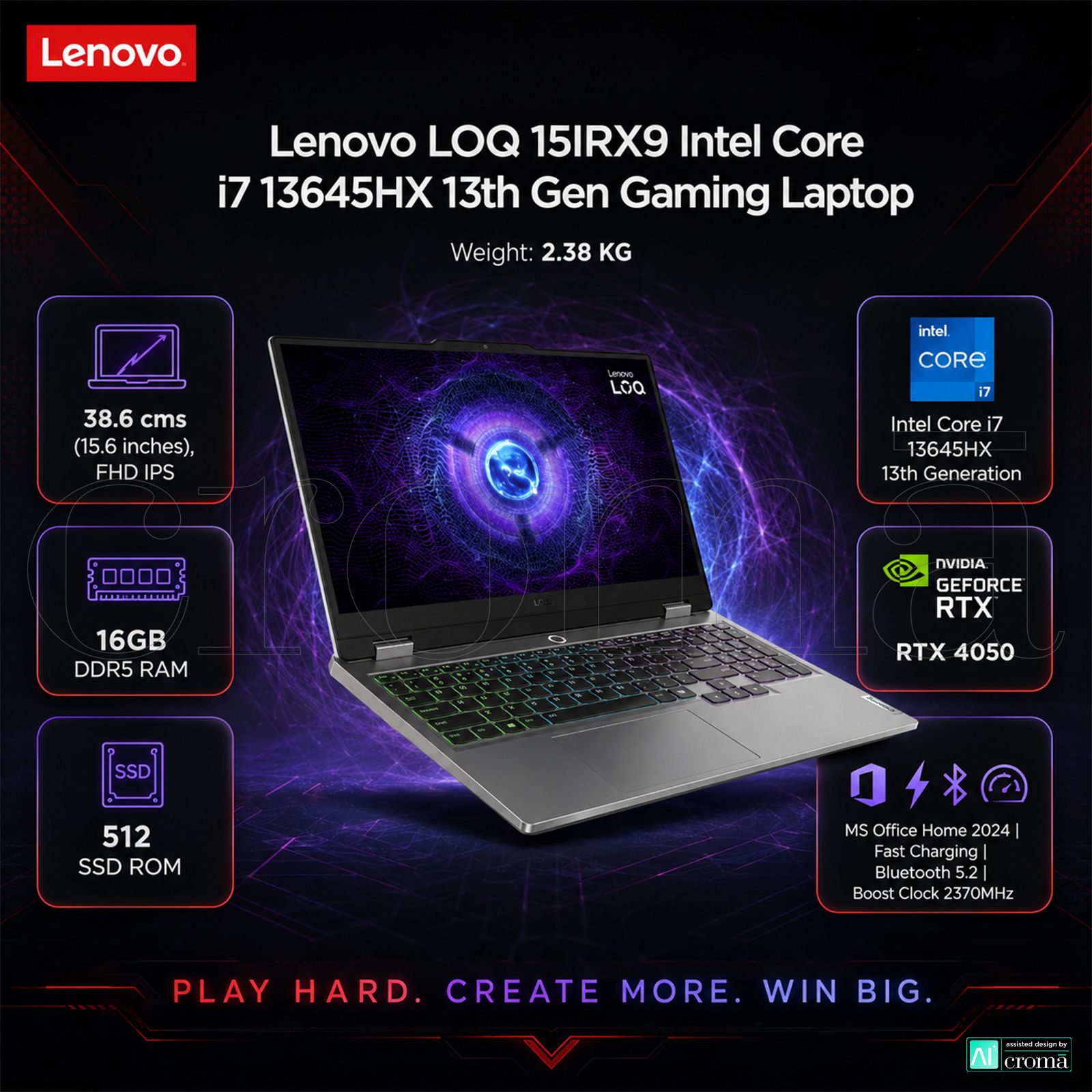 Lenovo LOQ 15IRX9 Intel Core i7 13645HX 13th Gen Gaming Laptop (16GB, 512GB SSD, Windows 11 Home, 6GB Graphics, 15.6 inch 144 Hz Full HD IPS Display, NVIDIA GeForce RTX 4050, MS Office Home 2024, Luna Grey, 2.38 KG) Lenovo LOQ 15IRX9 Intel Core i7 13645HX 13th Gen Gaming Laptop (16GB, 512GB SSD, Windows 11 Home, 6GB Graphics, 15.6 inch 144 Hz Full HD IPS Display, NVIDIA GeForce RTX 4050, MS Office Home 2024, Luna Grey, 2.38 KG)_2