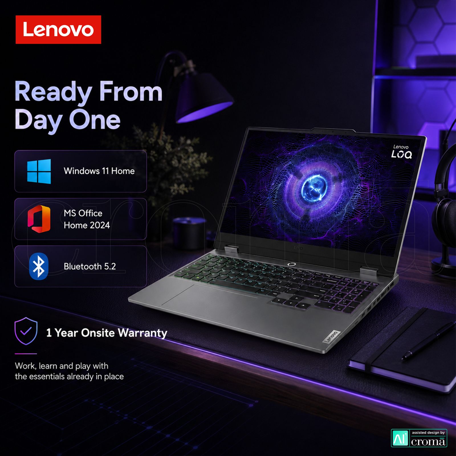 Lenovo LOQ 15IRX10 Intel Core i7 13th Gen Gaming Laptop (16GB, 512GB SSD, Windows 11 Home, 8GB Graphics, 15.6 inch 144 Hz Full HD IPS Display, NVIDIA GefORCE RTX 5050, MS Office Home 2024, Luna Grey, 2.38 KG)_7
