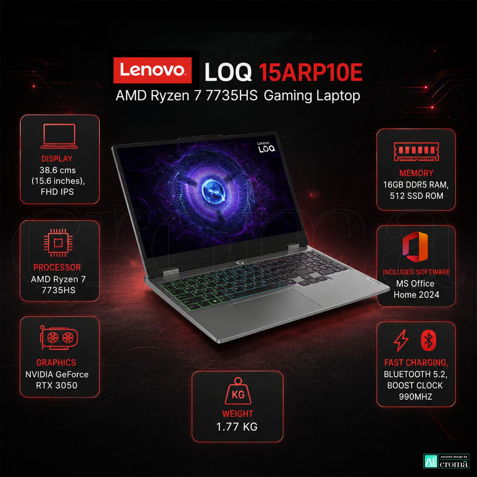 Lenovo LOQ 15ARP10E AMD Ryzen 7 7735HS Gaming Laptop (16GB, 512GB SSD, Windows 11 Home, 6GB Graphics, 15.6 inch 144 Hz Full HD IPS Display, NVIDIA GeForce RTX 3050, MS Office Home 2024, Luna Grey, 1.77 KG) Lenovo LOQ 15ARP10E AMD Ryzen 7 7735HS Gaming Laptop (16GB, 512GB SSD, Windows 11 Home, 6GB Graphics, 15.6 inch 144 Hz Full HD IPS Display, NVIDIA GeForce RTX 3050, MS Office Home 2024, Luna Grey, 1.77 KG)_2