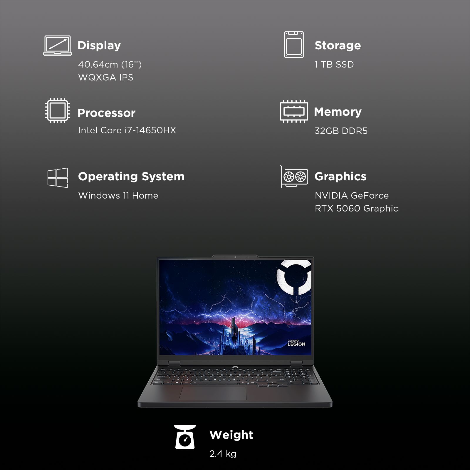 Lenovo Legion 5 16IRX10 Intel Core i7 14th Gen Gaming Laptop (32GB, 1TB SSD, Windows 11 Home, 8GB Graphics, 16 Inch 240 Hz WQXGA IPS Display, NVIDIA GeForce RTX 5060, MS Office Home 2024, Eclipse Black, 2.4 KG) Lenovo Legion 5 16IRX10 Intel Core i7 14th Gen Gaming Laptop (32GB, 1TB SSD, Windows 11 Home, 8GB Graphics, 16 Inch 240 Hz WQXGA IPS Display, NVIDIA GeForce RTX 5060, MS Office Home 2024, Eclipse Black, 2.4 KG)_8