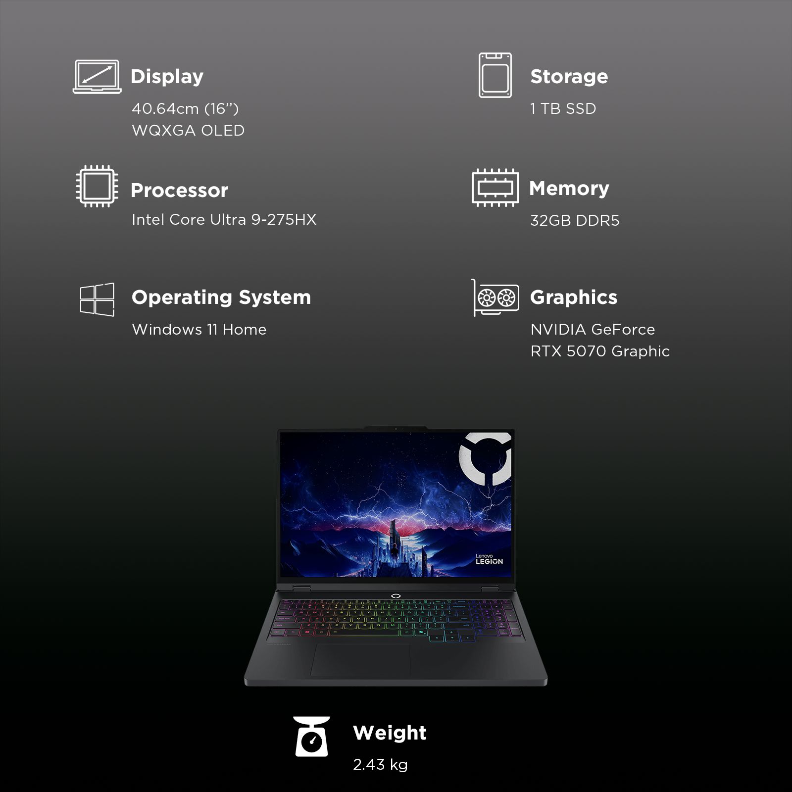 Lenovo Legion Pro 5 16IAX10 Intel Core Ultra 9 Gaming Laptop (32GB, 1TB SSD, Windows 11 Home, 8GB Graphics, 16 Inch 165 Hz WQXGA OLED Display, NVIDIA GeForce RTX 5070, MS Office Home 2024, Eclipse Black, 2.4 KG) Lenovo Legion Pro 5 16IAX10 Intel Core Ultra 9 Gaming Laptop (32GB, 1TB SSD, Windows 11 Home, 8GB Graphics, 16 Inch 165 Hz WQXGA OLED Display, NVIDIA GeForce RTX 5070, MS Office Home 2024, Eclipse Black, 2.4 KG)_3