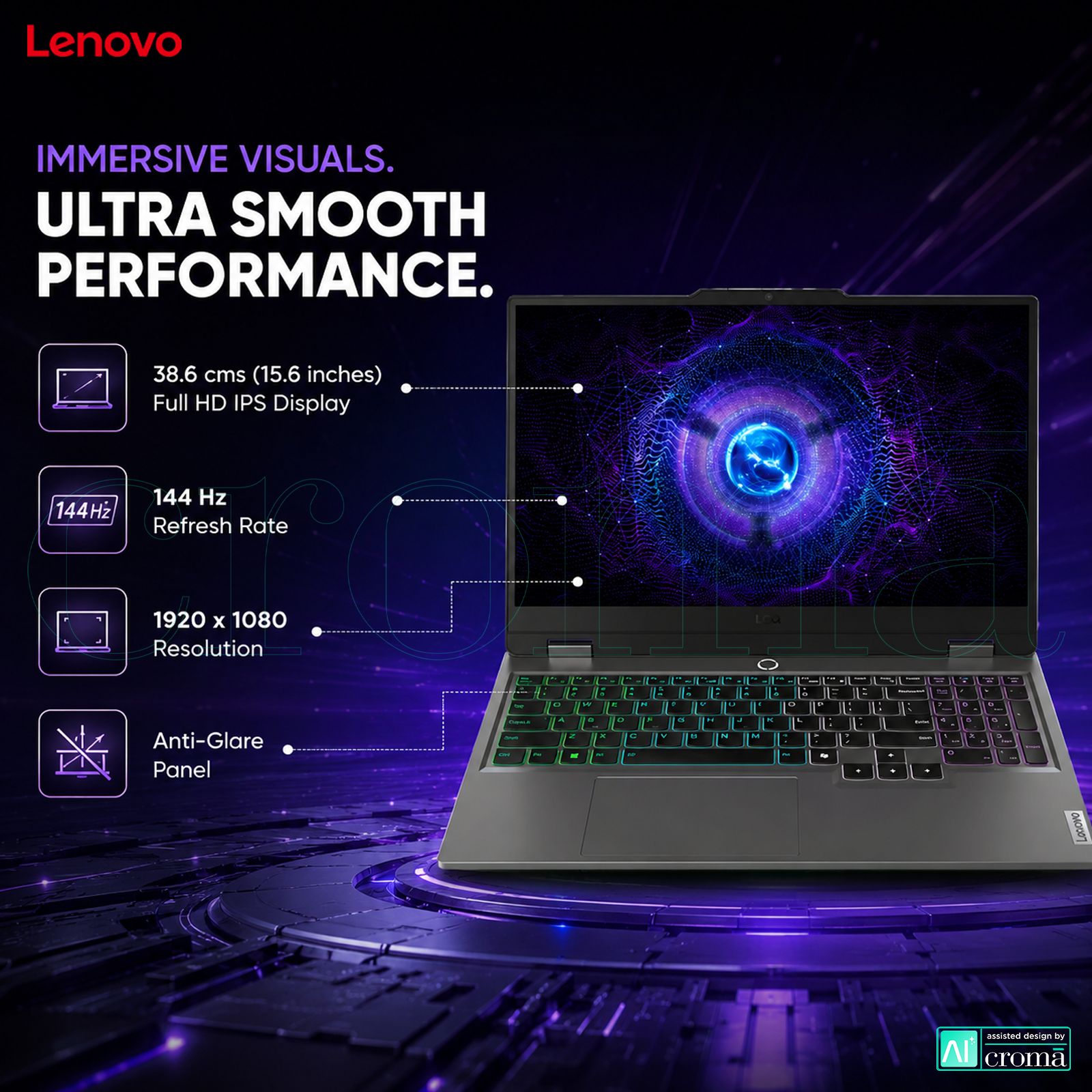 Lenovo LOQ 15ARP10E AMD Ryzen 7 170 Gaming Laptop (16GB, 512GB SSD, Windows 11 Home, 6GB Graphics, 15.6 inch 144 Hz Full HD IPS Display, NVIDIA GeForce RTX 4050, MS Office 2024, Luna Grey, 1.77 KG)_3
