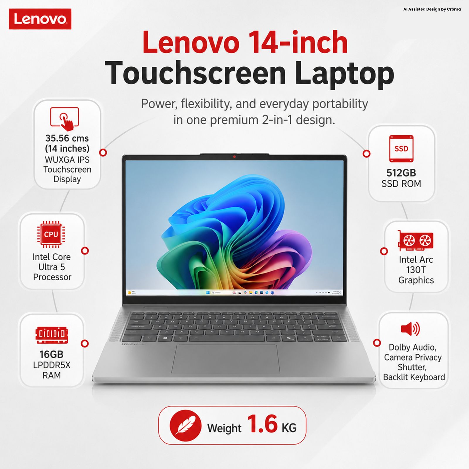 Lenovo IdeaPad 5 14IAL10 Intel Core Ultra 5 Touchscreen 2 in 1 Laptop (16GB, 512GB SSD, Windows 11 Home, 14 inch WUXGA IPS Display, MS Office Home 2024, Luna Grey, 1.6 KG) Lenovo IdeaPad 5 14IAL10 Intel Core Ultra 5 Touchscreen 2 in 1 Laptop (16GB, 512GB SSD, Windows 11 Home, 14 inch WUXGA IPS Display, MS Office Home 2024, Luna Grey, 1.6 KG)_2