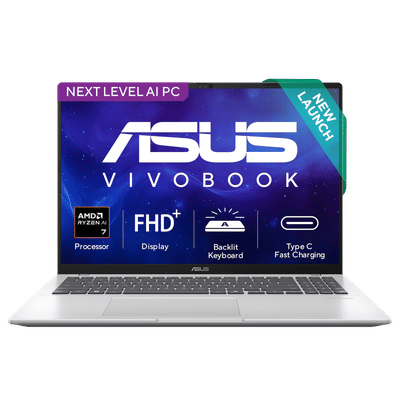 ASUS Vivobook 16 AMD Ryzen AI 7 Thin and Light Laptop (16GB, 512GB SSD, Windows 11 Home, 16 inch WUXGA IPS Display, MS Office Home 2024, Cool Silver, 1.88 KG)