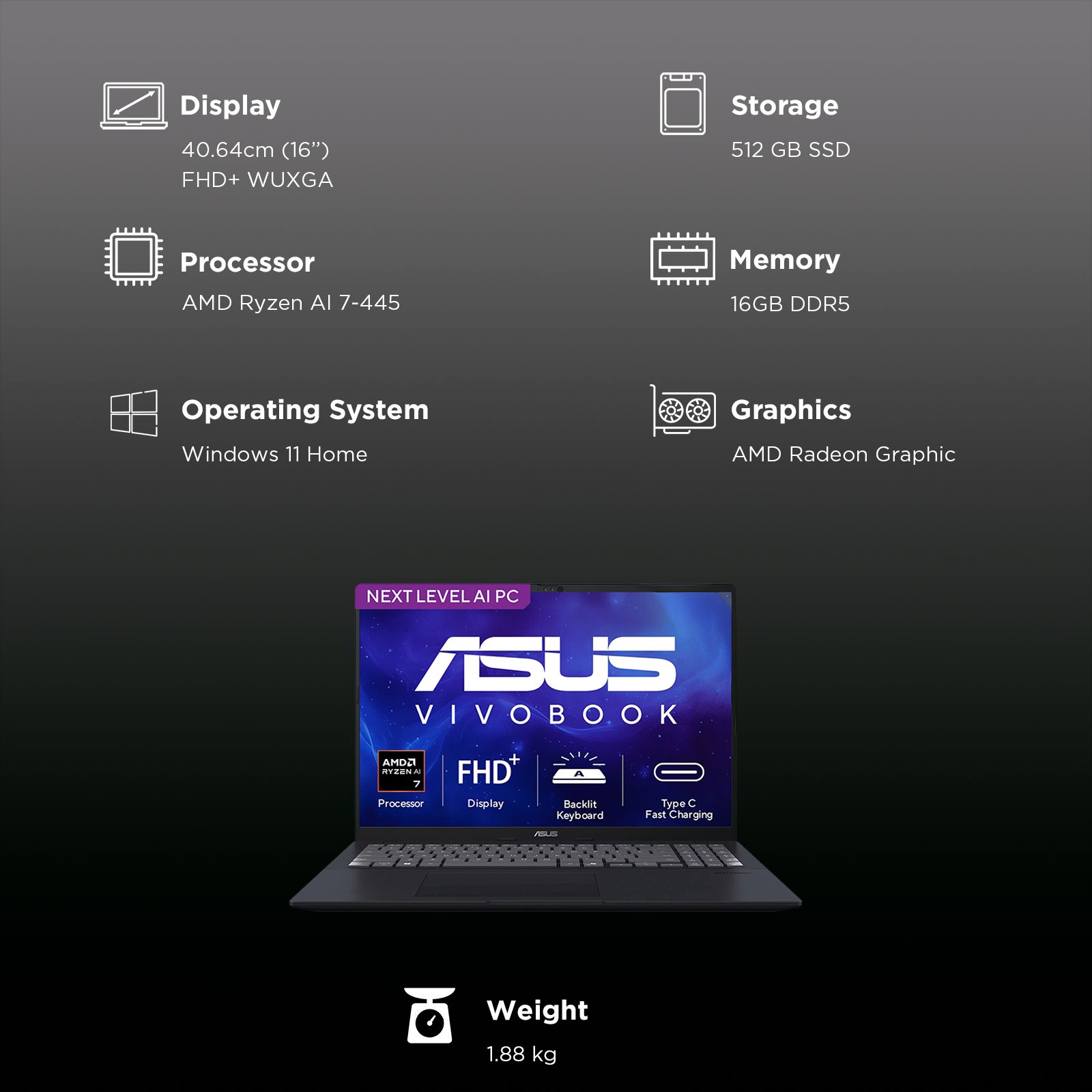 ASUS Vivobook 16 AMD Ryzen AI 7 Thin and Light Laptop (16GB, 512GB SSD, Windows 11 Home, 16 inch WUXGA IPS Display, MS Office Home 2024, Quiet Blue, 1.88 KG) ASUS Vivobook 16 AMD Ryzen AI 7 Thin and Light Laptop (16GB, 512GB SSD, Windows 11 Home, 16 inch WUXGA IPS Display, MS Office Home 2024, Quiet Blue, 1.88 KG)_3