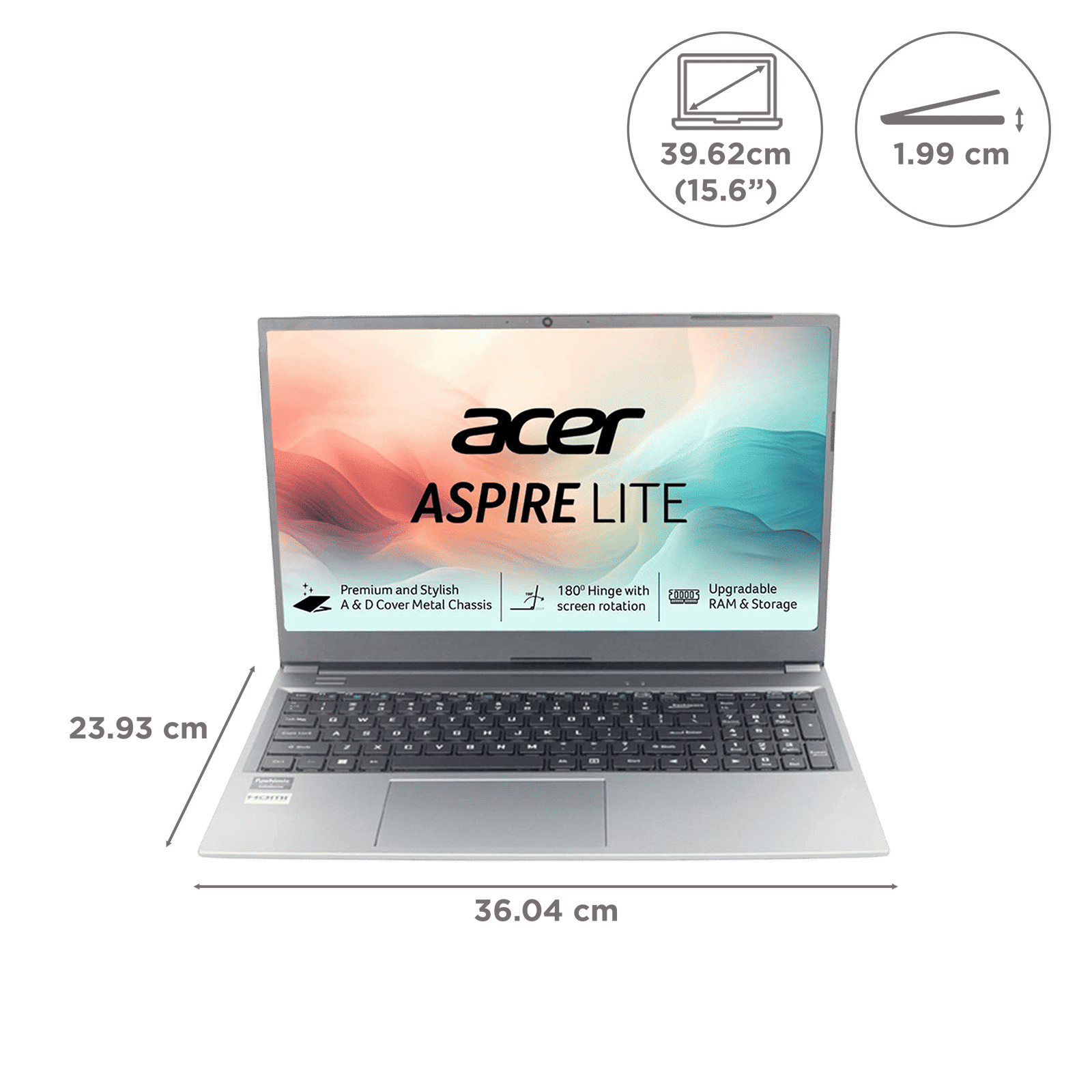 Acer Aspire Lite AMD Ryzen 3 7330U Thin & Light Laptop (8GB, 512GB SSD, Windows 11 Home, 15.6 inch Full HD IPS Display, MS Office, Steel Gray, 1.59 KG)_8