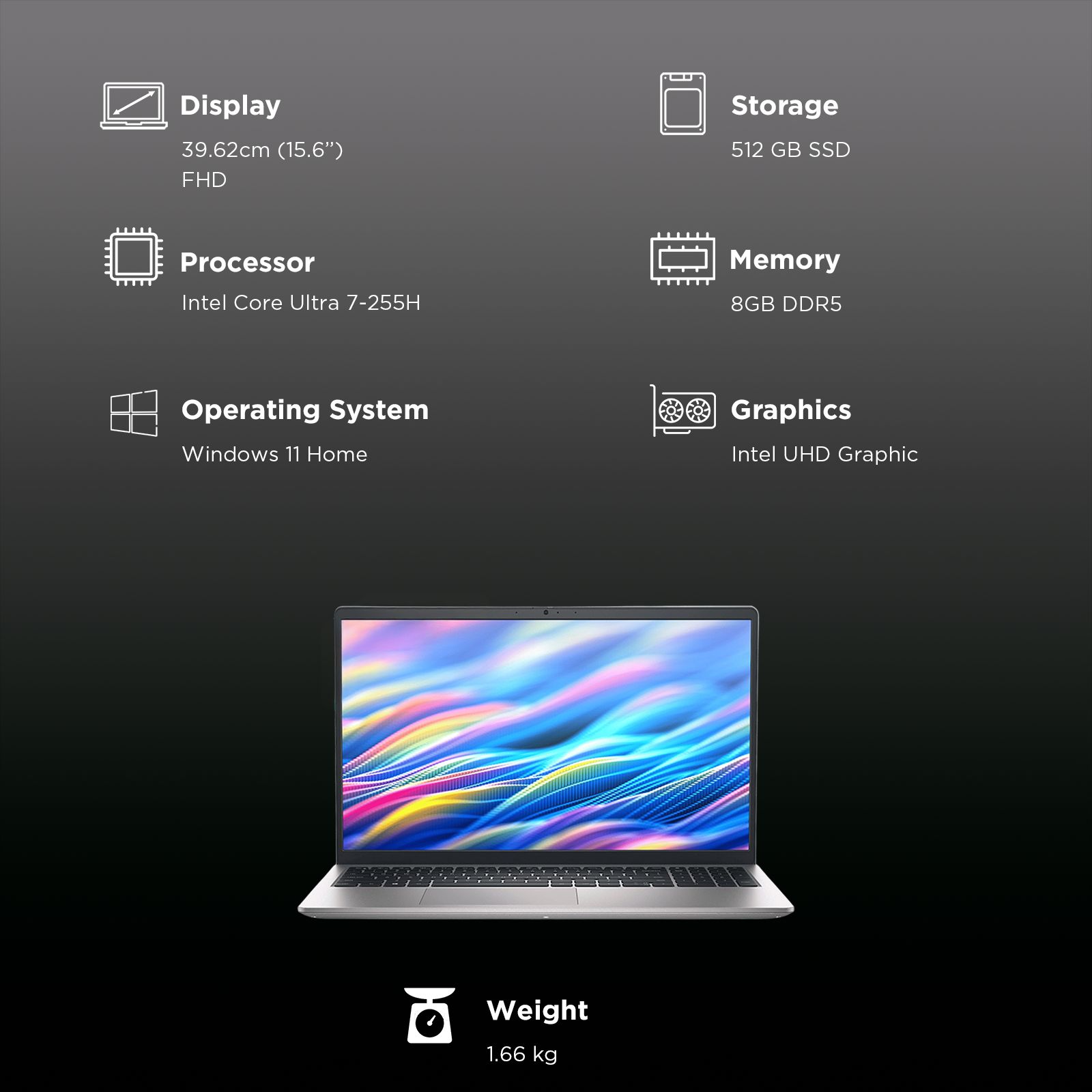 DELL DC 15260 Intel Core Ultra 5 225H Thin & Light Laptop (8GB, 512GB SSD, Windows 11 Home, 15.6 inch Full HD Anti-Glare Display, MS Office Home 2024, Platinum Silver, 1.66 KG) DELL DC 15260 Intel Core Ultra 5 225H Thin & Light Laptop (8GB, 512GB SSD, Windows 11 Home, 15.6 inch Full HD Anti-Glare Display, MS Office Home 2024, Platinum Silver, 1.66 KG)_3