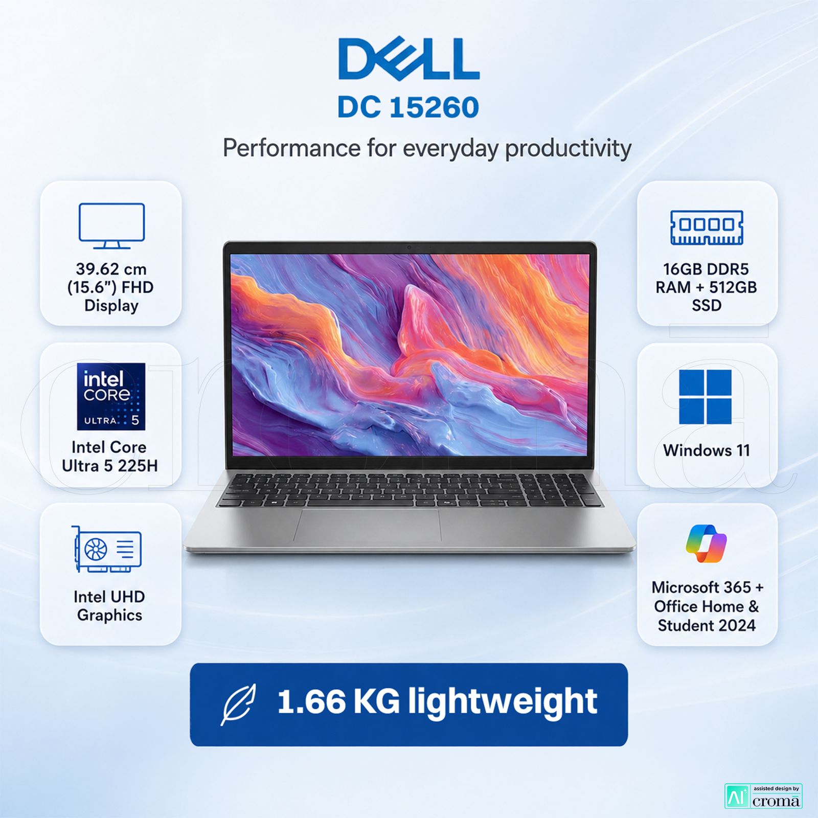 DELL DC 15260 Intel Core Ultra 5 225H Thin & Light Laptop (16GB, 512GB SSD, Windows 11 Home, 15.6 inch Full HD Anti-Glare Display, MS Office Home 2024, Platinum Silver, 1.66 KG) DELL DC 15260 Intel Core Ultra 5 225H Thin & Light Laptop (16GB, 512GB SSD, Windows 11 Home, 15.6 inch Full HD Anti-Glare Display, MS Office Home 2024, Platinum Silver, 1.66 KG)_2