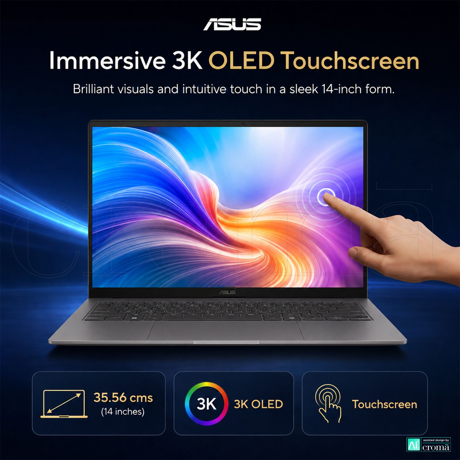 ASUS Zenbook S14 Intel Core Ultra 9 386H Touchscreen Laptop (16GB, 512GB SSD, Windows 11 Home, 14 inch 3K OLED Display, MS Office 2024, Antrim Gray, 1.2 KG)_3
