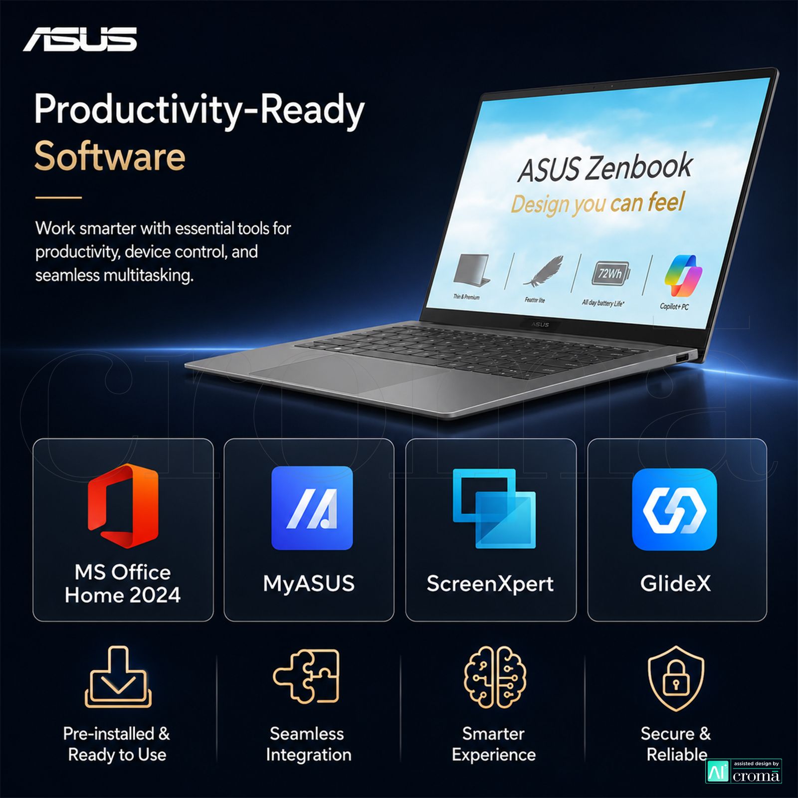 ASUS Zenbook S14 Intel Core Ultra 9 386H Touchscreen Laptop (16GB, 512GB SSD, Windows 11 Home, 14 inch 3K OLED Display, MS Office 2024, Antrim Gray, 1.2 KG)_6