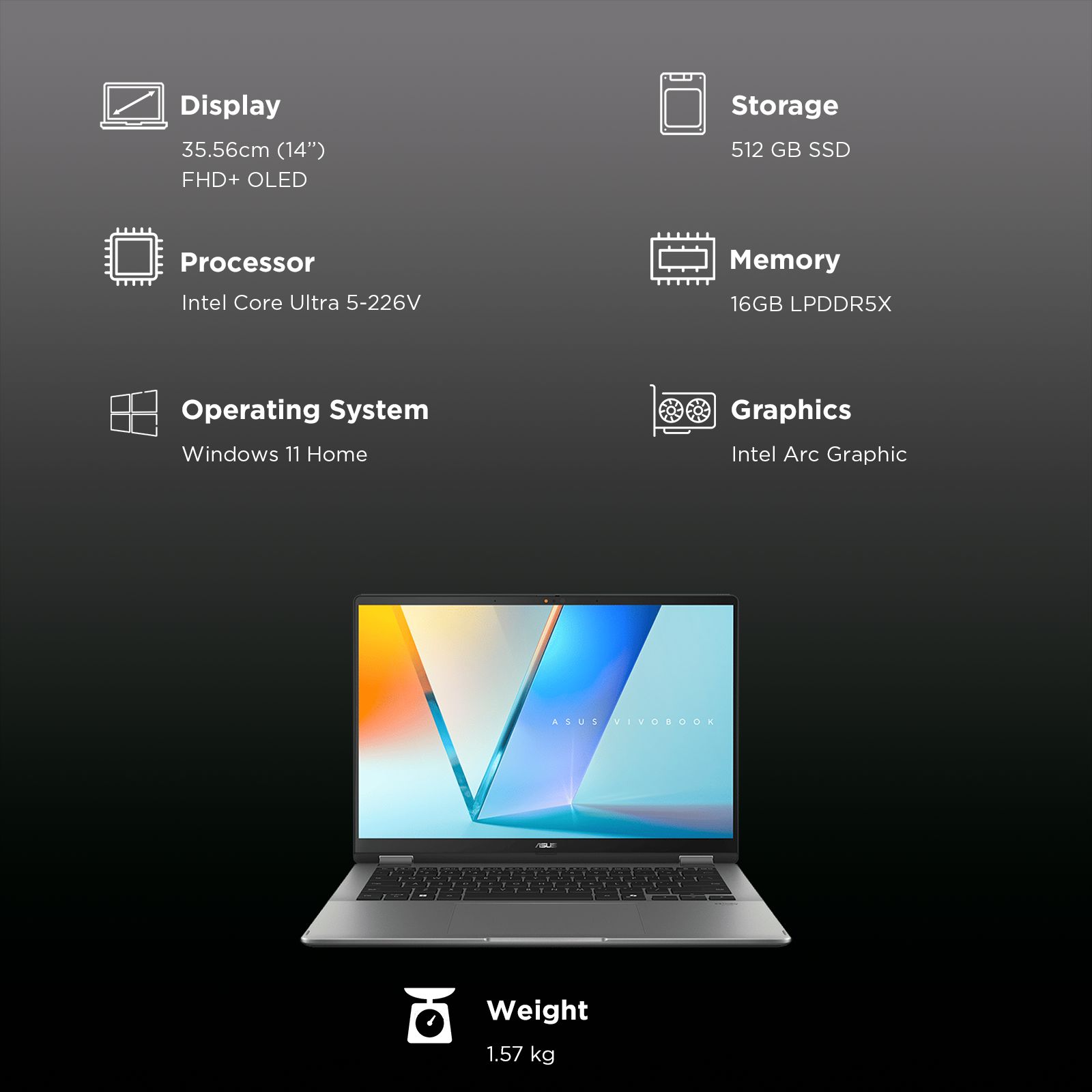 ASUS Vivobook 14 Flip Intel Core Ultra 5 Touchscreen 2-in-1 Laptop (16GB, 512GB SSD, Windows 11 Home, 14 inch WUXGA OLED Display, MS Office Home 2024 & MS 365 Basic, Matte Gray, 1.57 KG) ASUS Vivobook 14 Flip Intel Core Ultra 5 Touchscreen 2-in-1 Laptop (16GB, 512GB SSD, Windows 11 Home, 14 inch WUXGA OLED Display, MS Office Home 2024 & MS 365 Basic, Matte Gray, 1.57 KG)_3