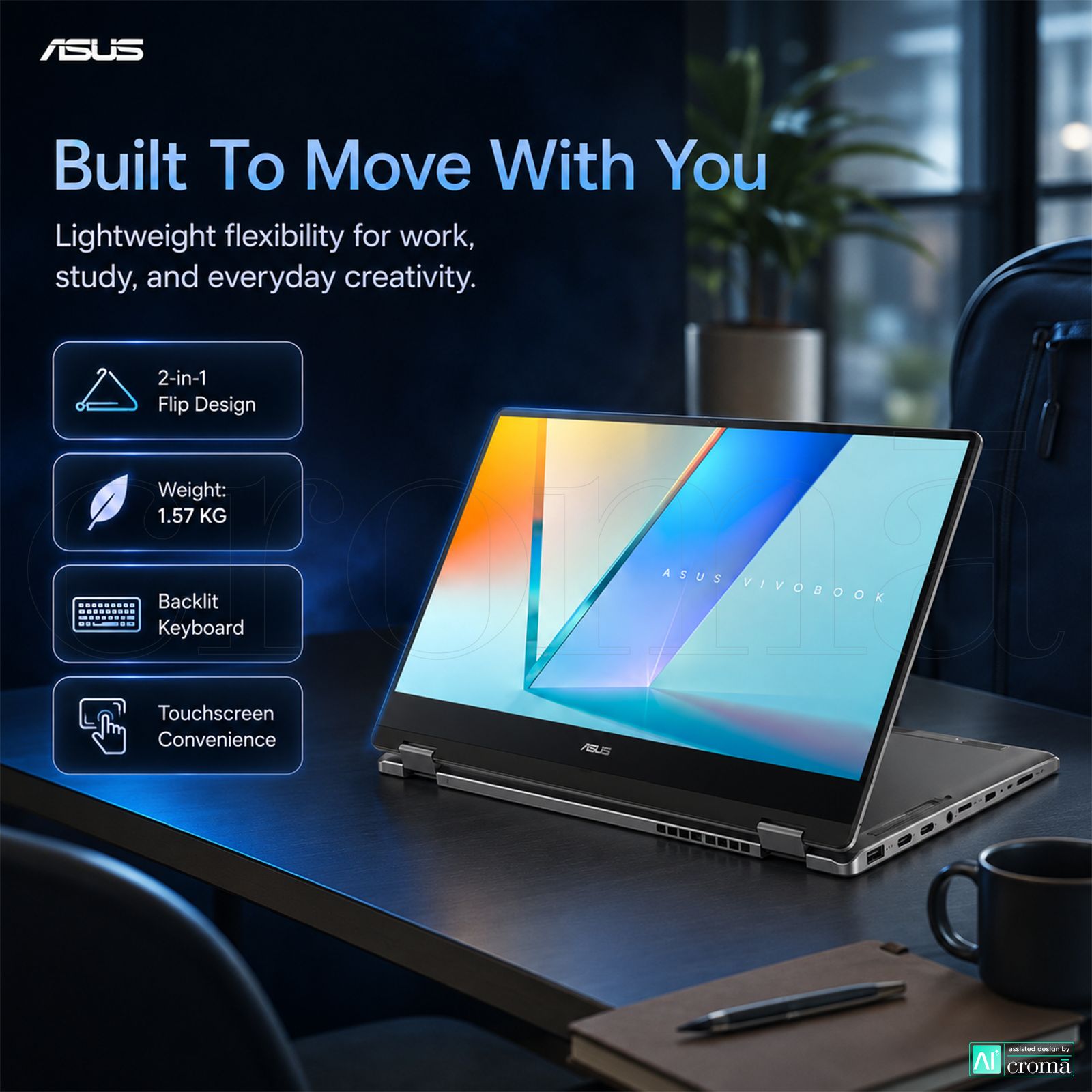 ASUS Vivobook 14 Flip Intel Core Ultra 5 Touchscreen 2-in-1 Laptop (16GB, 512GB SSD, Windows 11 Home, 14 inch WUXGA OLED Display, MS Office Home 2024 & MS 365 Basic, Matte Gray, 1.57 KG) ASUS Vivobook 14 Flip Intel Core Ultra 5 Touchscreen 2-in-1 Laptop (16GB, 512GB SSD, Windows 11 Home, 14 inch WUXGA OLED Display, MS Office Home 2024 & MS 365 Basic, Matte Gray, 1.57 KG)_7