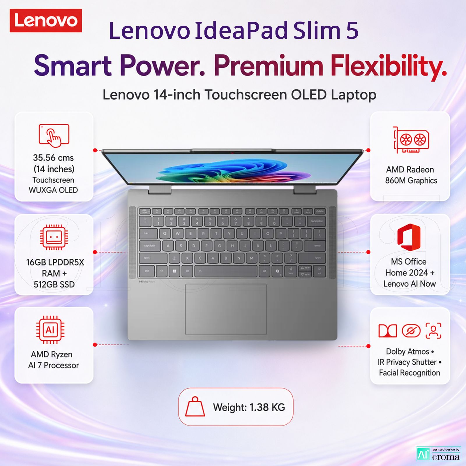 Lenovo IdeaPad Slim 5 14IPH11 Intel Core Ultra 5 Thin & Light Laptop (16GB, 512GB SSD, Windows 11 Home, 14 inch WUXGA OLED Display, MS Office 2024, Luna Grey, 1.37 KG) Lenovo IdeaPad Slim 5 14IPH11 Intel Core Ultra 5 Thin & Light Laptop (16GB, 512GB SSD, Windows 11 Home, 14 inch WUXGA OLED Display, MS Office 2024, Luna Grey, 1.37 KG)_2
