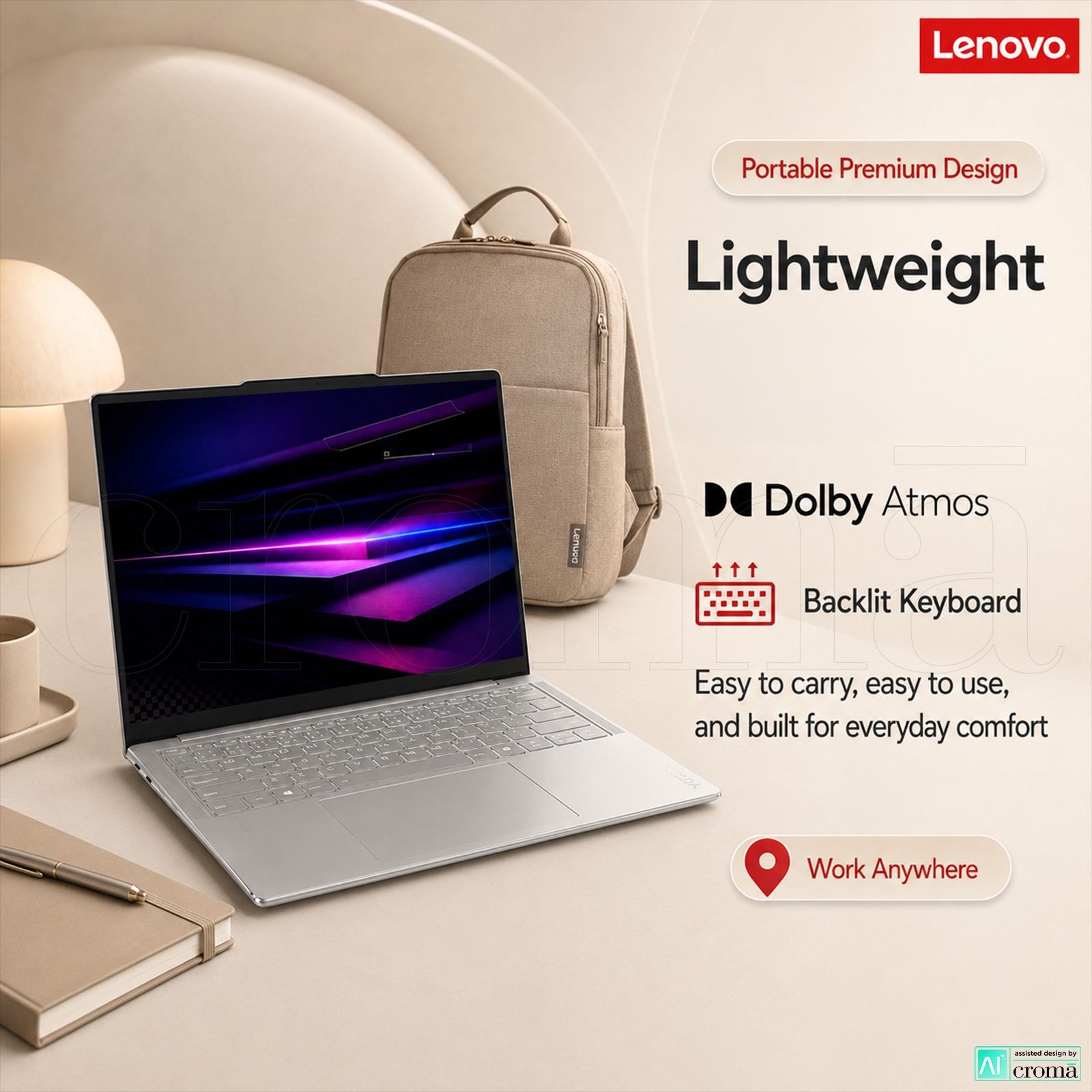 Lenovo Yoga Slim 7 14IPH11 Intel Core Ultra 5 Thin & Light Laptop (16GB, 512GB SSD, Windows 11 Home, 14 inch WUXGA OLED Display, MS Office 2024, Seashell, 1.14 KG)_7