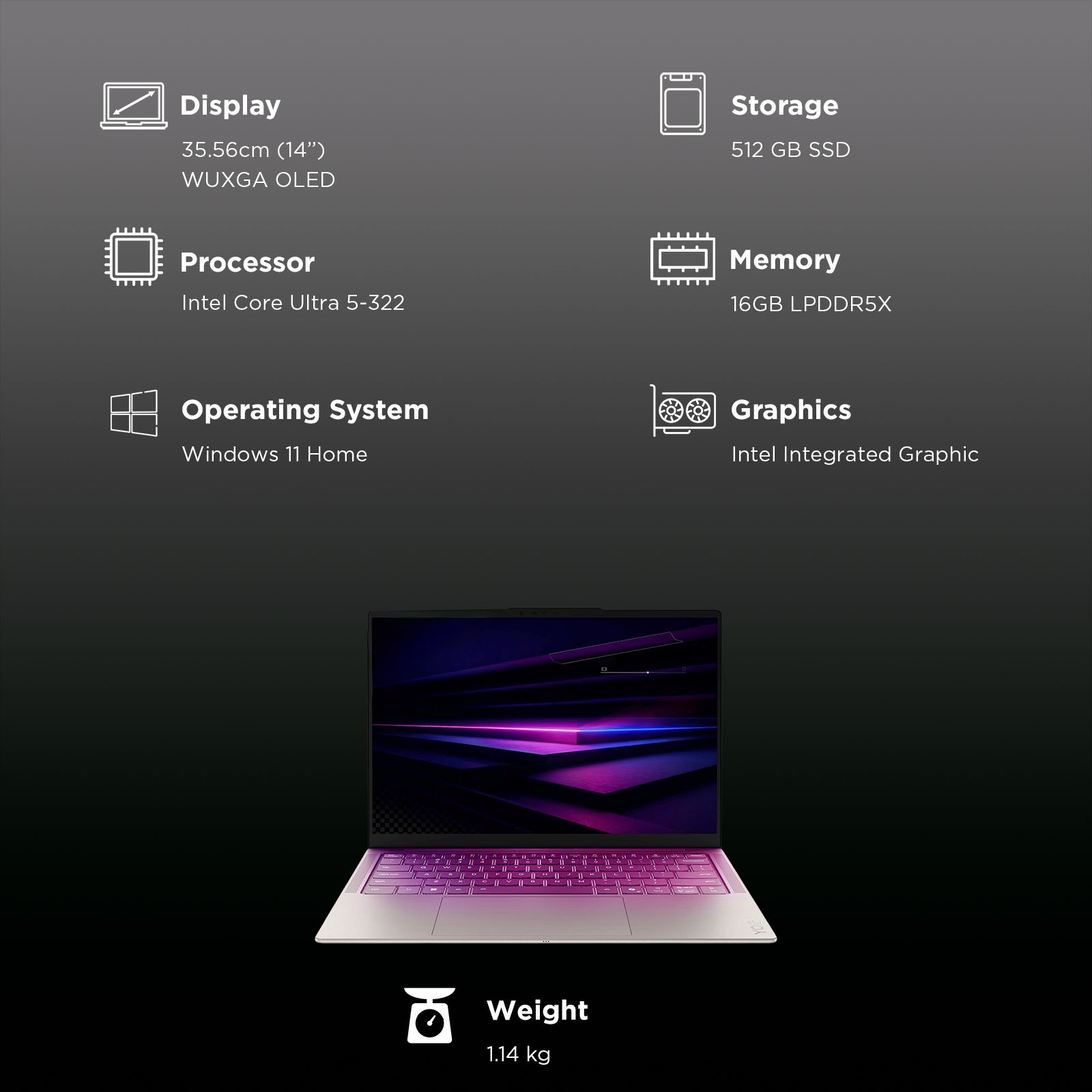 Lenovo Yoga Slim 7 14IPH11 Intel Core Ultra 5 Thin & Light Laptop (16GB, 512GB SSD, Windows 11 Home, 14 inch WUXGA OLED Display, MS Office 2024, Seashell, 1.14 KG)_9