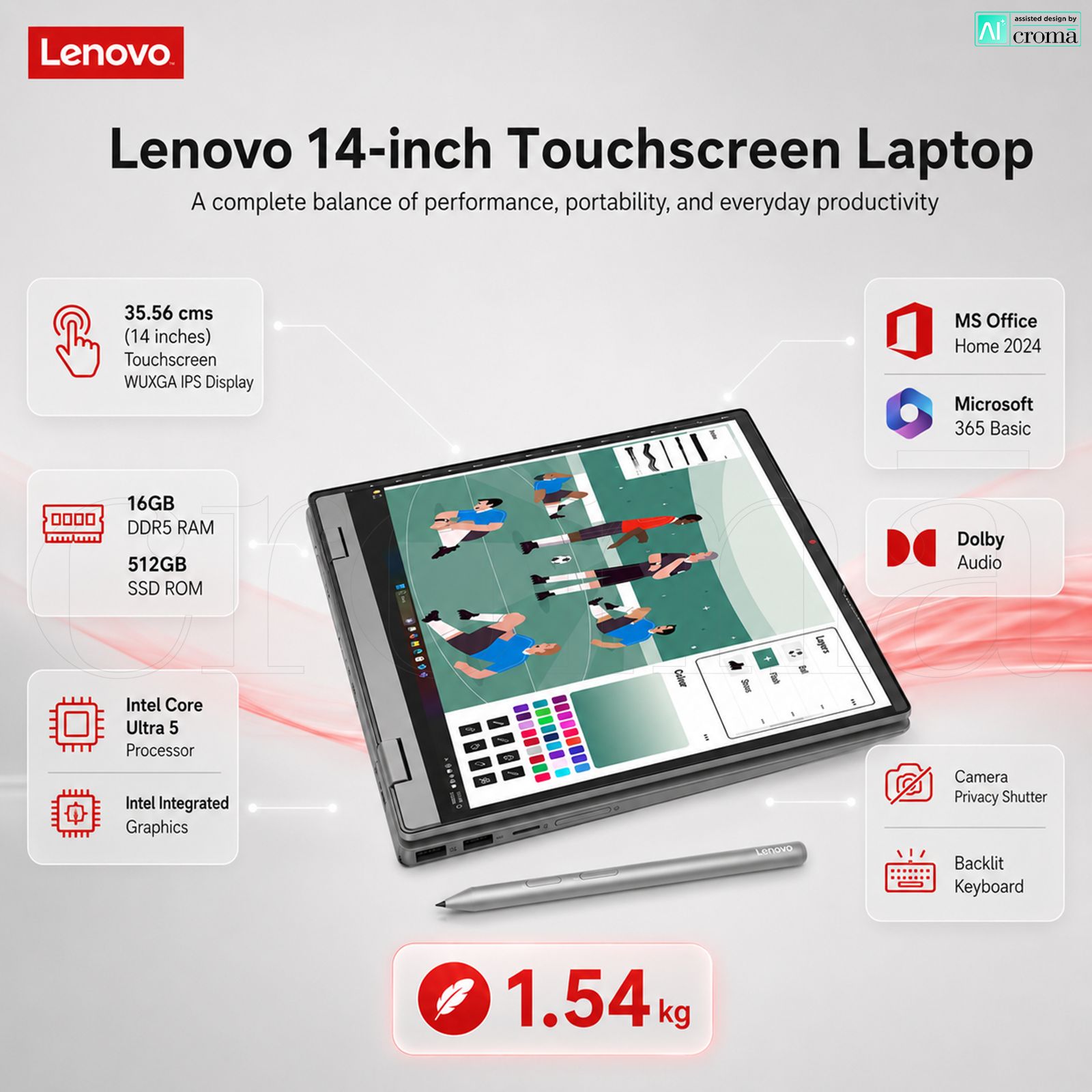 Lenovo IdeaPad 5 14IPH11 Intel Core Ultra 5 Touchscreen 2-in-1 Laptop (16GB, 512GB SSD, Windows 11 Home, 14 inch WUXGA IPS Display, MS Office 2024, Luna Grey, 1.54 KG) Lenovo IdeaPad 5 14IPH11 Intel Core Ultra 5 Touchscreen 2-in-1 Laptop (16GB, 512GB SSD, Windows 11 Home, 14 inch WUXGA IPS Display, MS Office 2024, Luna Grey, 1.54 KG)_2