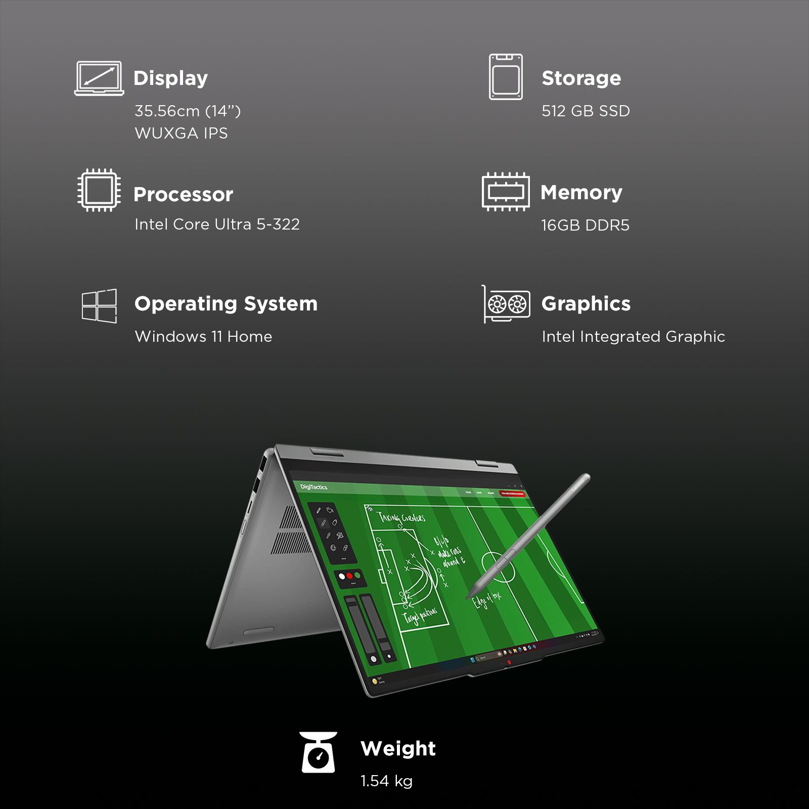Lenovo IdeaPad 5 14IPH11 Intel Core Ultra 5 Touchscreen 2-in-1 Laptop (16GB, 512GB SSD, Windows 11 Home, 14 inch WUXGA IPS Display, MS Office 2024, Luna Grey, 1.54 KG) Lenovo IdeaPad 5 14IPH11 Intel Core Ultra 5 Touchscreen 2-in-1 Laptop (16GB, 512GB SSD, Windows 11 Home, 14 inch WUXGA IPS Display, MS Office 2024, Luna Grey, 1.54 KG)_3