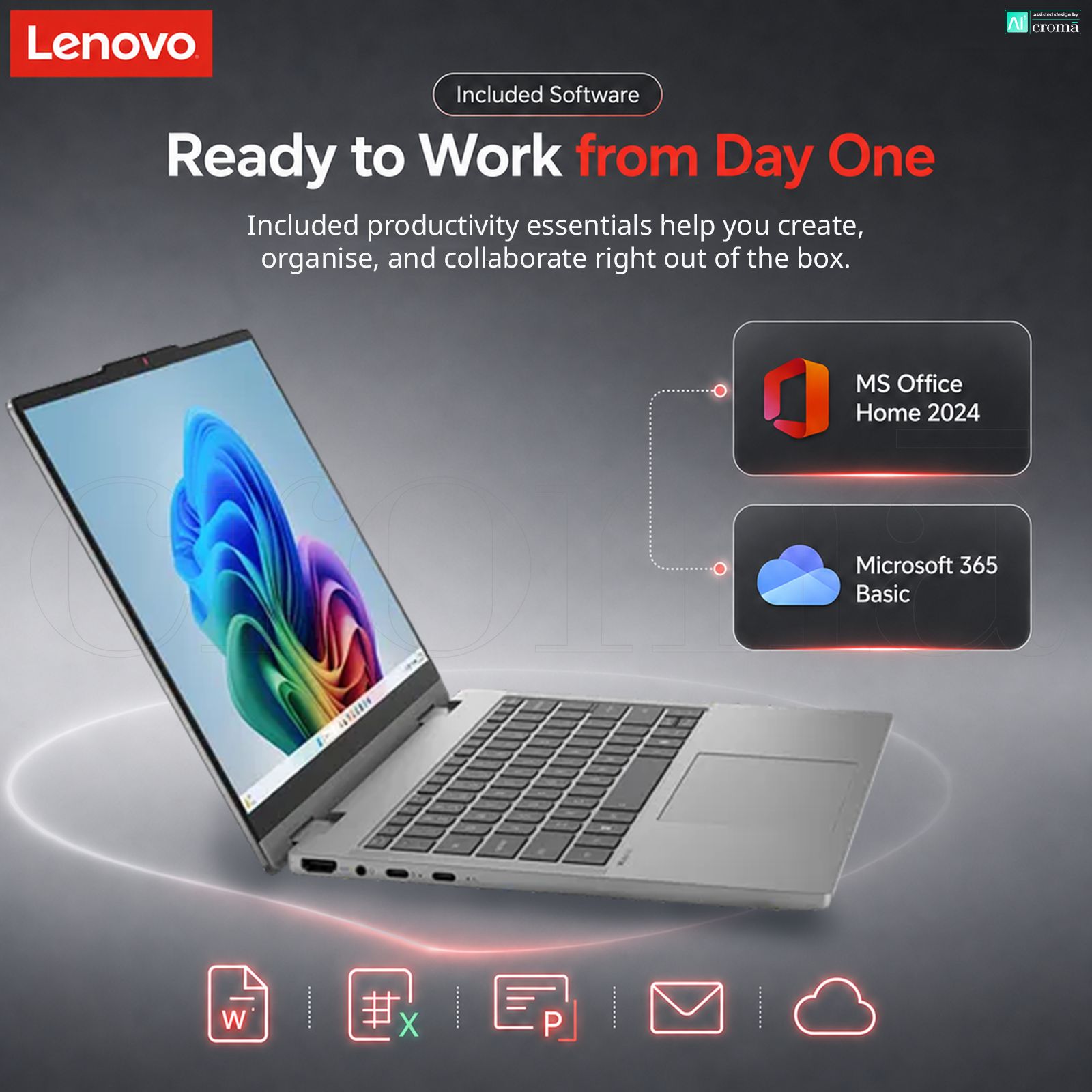 Lenovo IdeaPad Slim 5 14IPH11 Intel Core Ultra 7 Thin & Light Laptop (16GB, 512GB SSD, Windows 11 Home, 14 inch WUXGA OLED Display, MS Office 2024, Luna Grey, 1.37 KG)_3