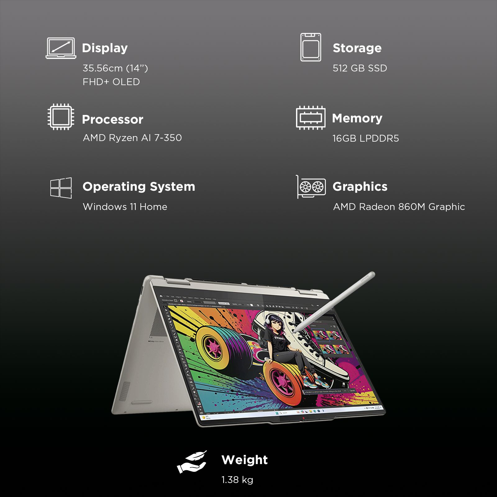 Lenovo Yoga 7 AMD Ryzen AI 7 Touchscreen 2-in-1 Laptop (16GB, 512GB SSD, Windows 11 Home, 14 inch WUXGA OLED Display, MS Office Home 2024, Seashell, 1.38 KG) Lenovo Yoga 7 AMD Ryzen AI 7 Touchscreen 2-in-1 Laptop (16GB, 512GB SSD, Windows 11 Home, 14 inch WUXGA OLED Display, MS Office Home 2024, Seashell, 1.38 KG)_3