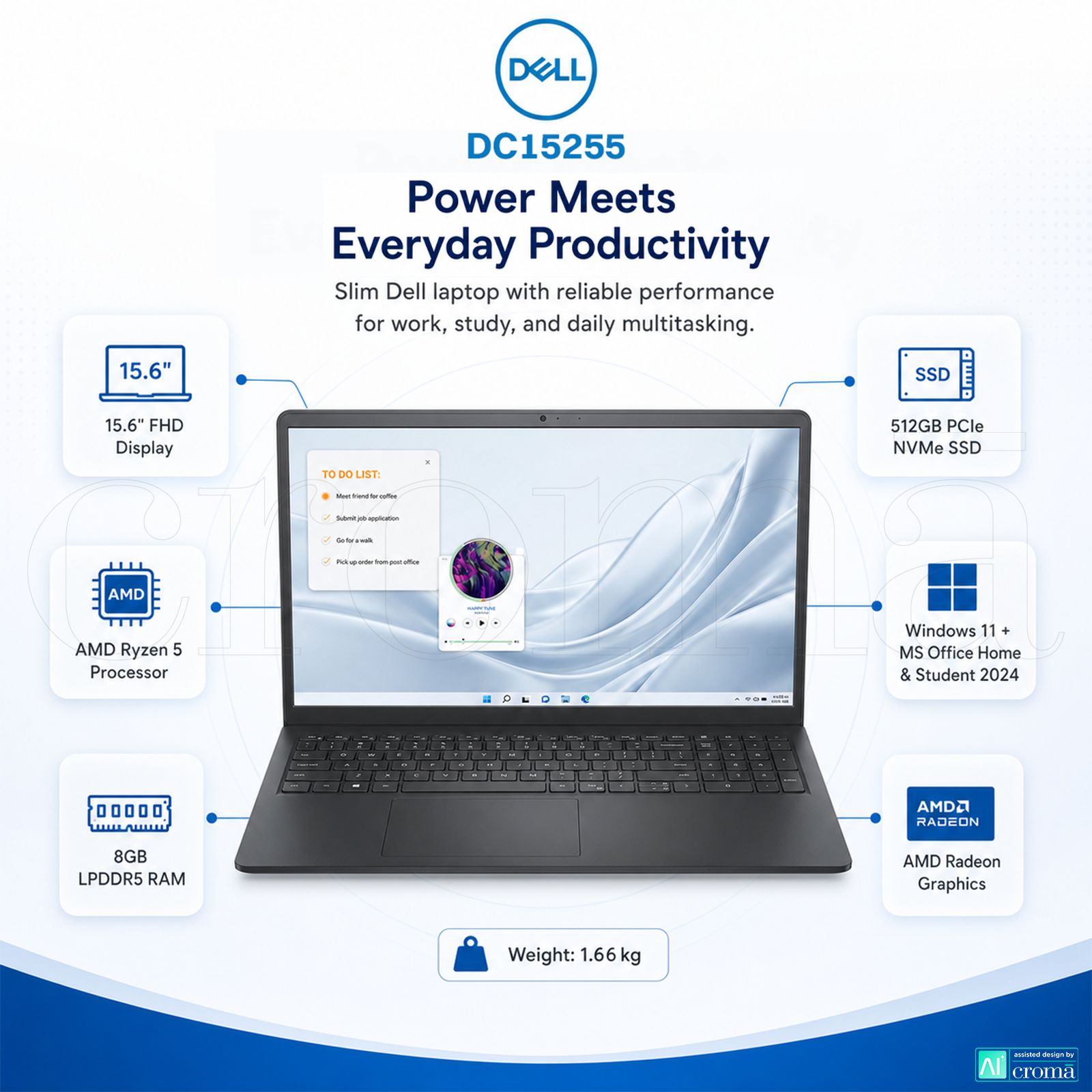 DELL DC15255 AMD Ryzen 5 Notebook Laptop (8GB, 512GB SSD, Windows 11, 15.6 inch Full HD Display, MS Office Home 2024, Carbon Black, 1.66 KG) DELL DC15255 AMD Ryzen 5 Notebook Laptop (8GB, 512GB SSD, Windows 11, 15.6 inch Full HD Display, MS Office Home 2024, Carbon Black, 1.66 KG)_2