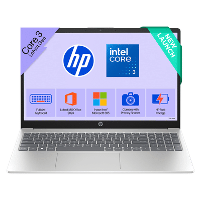 HP 15-fd1299TU Intel Core 3 100U Laptop (8GB, 512GB SSD, Windows 11 Home, 15.6 inch Full HD IPS Display, MS Office 2024, Natural Silver, 1.65 KG)
