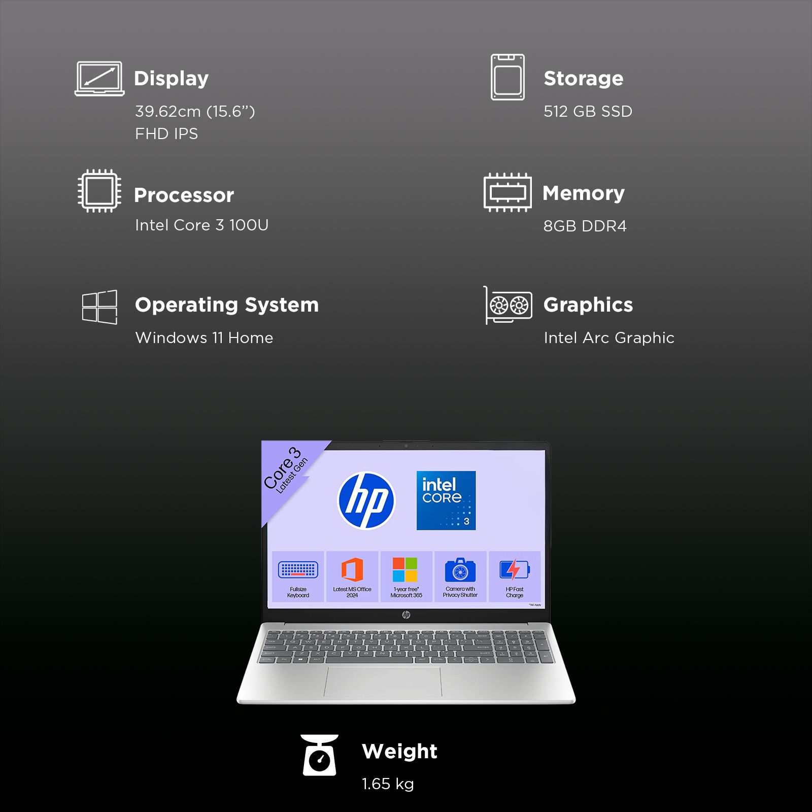HP 15-fd1299TU Intel Core 3 100U Laptop (8GB, 512GB SSD, Windows 11 Home, 15.6 inch Full HD IPS Display, MS Office 2024, Natural Silver, 1.65 KG) HP 15-fd1299TU Intel Core 3 100U Laptop (8GB, 512GB SSD, Windows 11 Home, 15.6 inch Full HD IPS Display, MS Office 2024, Natural Silver, 1.65 KG)_14