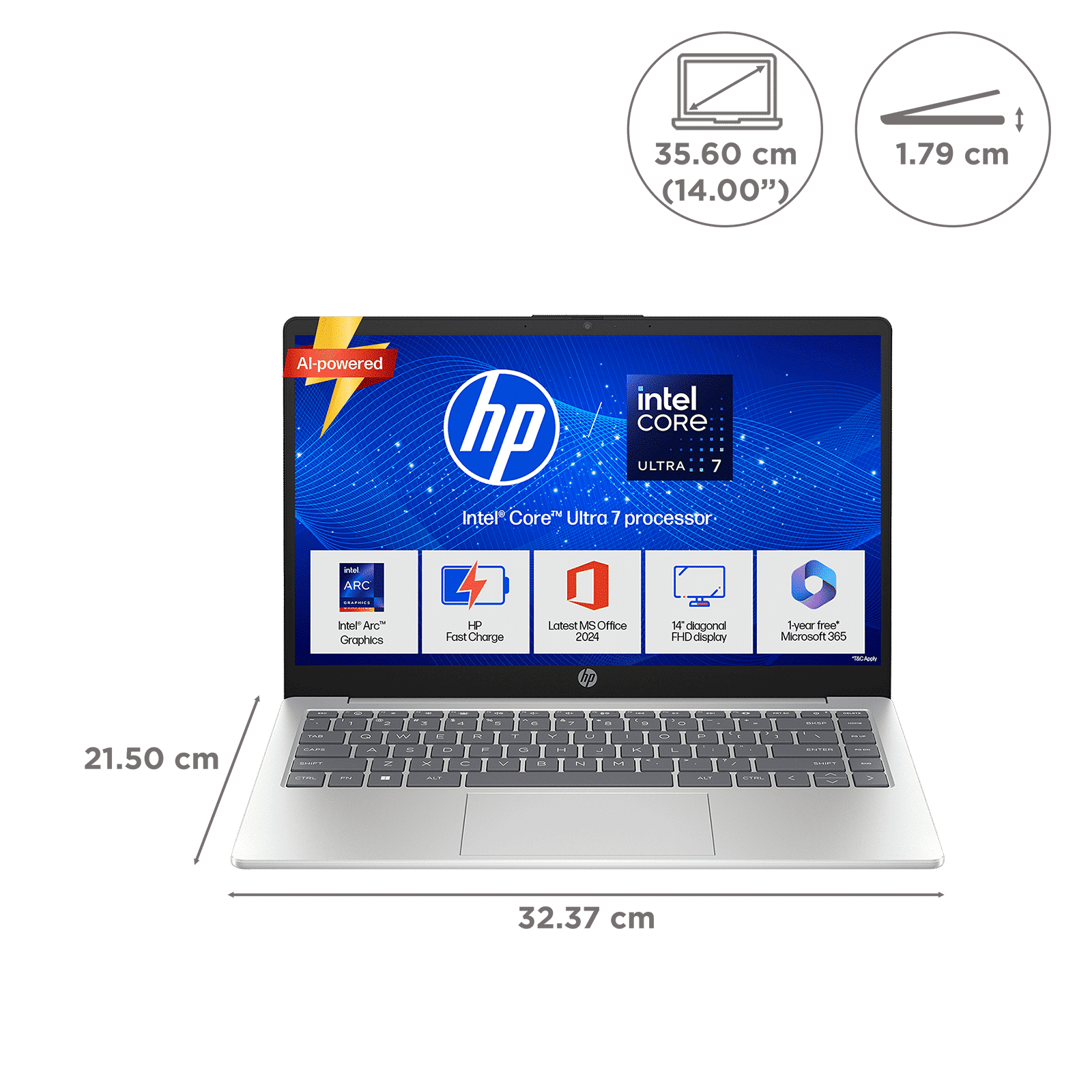 HP 14-ep1182TU Intel Core Ultra 7 Thin & Light Laptop (24GB, 1 TB SSD, Windows 11 Home, 14 inch Full HD IPS Display, MS Office 2024, Natural Silver, 1.40 KG)_14