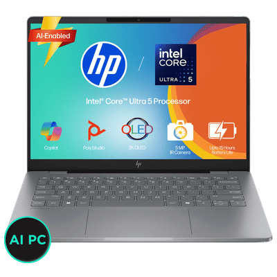 HP OmniBook 7 Intel Core Ultra 5 Laptop (16GB, 512GB SSD, Windows 11, 14 inch 2K OLED Display, MS Office 2024, Meteor Silver, 1.41 KG)