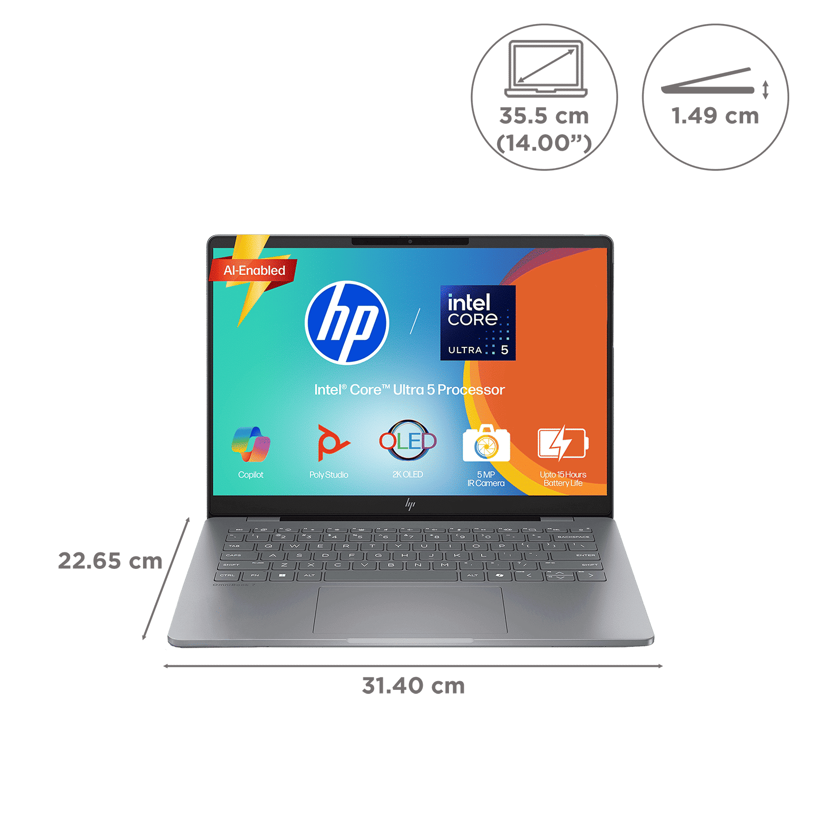 HP OmniBook 7 Intel Core Ultra 5 Laptop (16GB, 512GB SSD, Windows 11, 14 inch 2K OLED Display, MS Office 2024, Meteor Silver, 1.41 KG) HP OmniBook 7 Intel Core Ultra 5 Laptop (16GB, 512GB SSD, Windows 11, 14 inch 2K OLED Display, MS Office 2024, Meteor Silver, 1.41 KG)_20