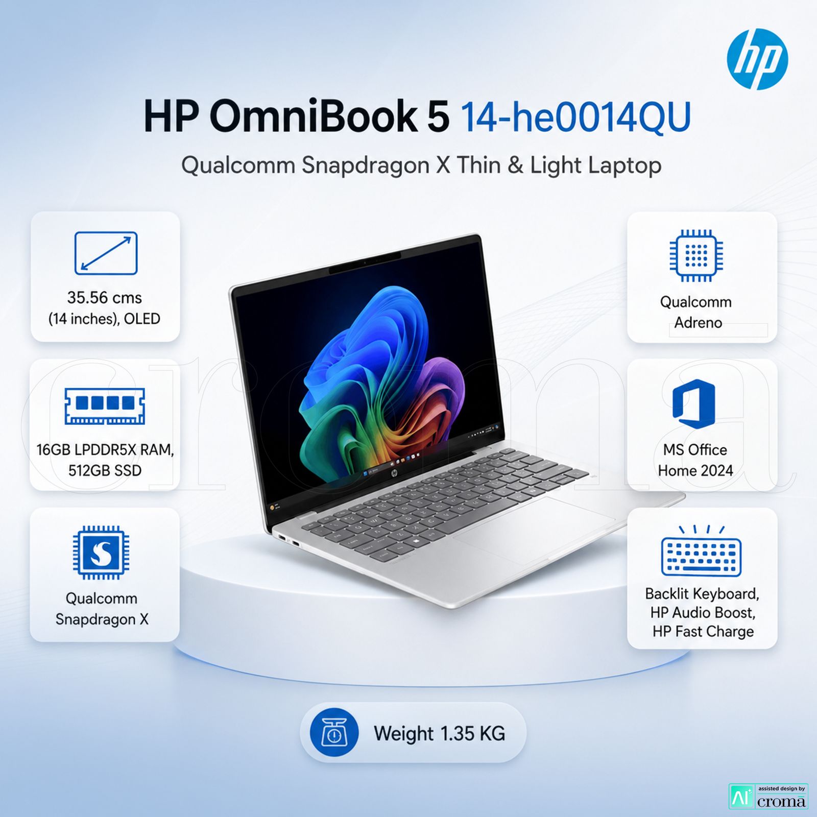 HP OmniBook 5 14-he0014QU Qualcomm Snapdragon X Thin & Light Laptop (16GB, 512GB SSD, Windows 11 Home, 14 inch 2K OLED Display, MS Office Home 2024, Glacier Silver, 1.35 KG) HP OmniBook 5 14-he0014QU Qualcomm Snapdragon X Thin & Light Laptop (16GB, 512GB SSD, Windows 11 Home, 14 inch 2K OLED Display, MS Office Home 2024, Glacier Silver, 1.35 KG)_2