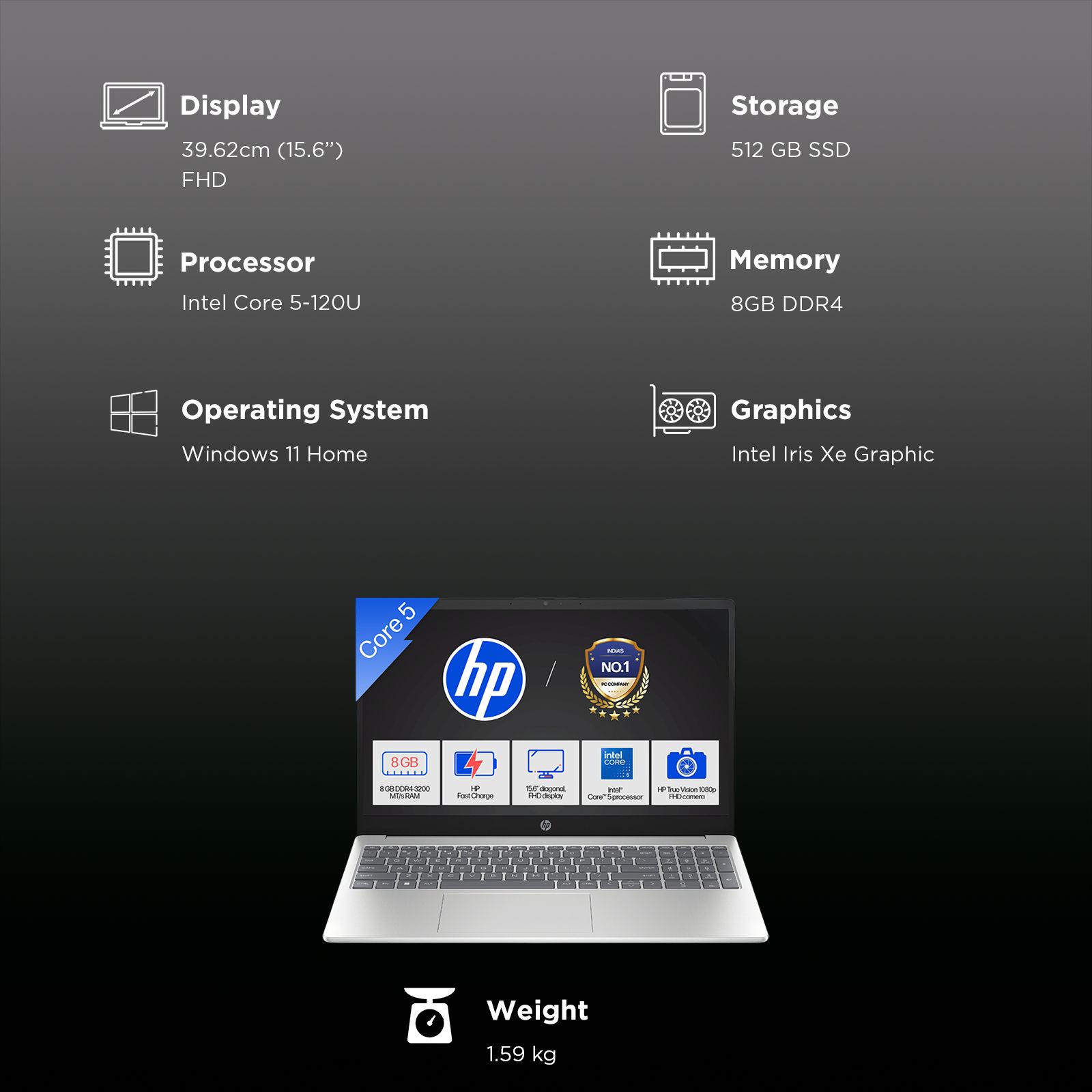HP 15-fd0651TU Intel Core 5 Laptop (8GB, 512GB SSD, Windows 11 Home, 15.6 inch Full HD Display, MS Office Home 2024, Natural Silver, 1.59 KG) HP 15-fd0651TU Intel Core 5 Laptop (8GB, 512GB SSD, Windows 11 Home, 15.6 inch Full HD Display, MS Office Home 2024, Natural Silver, 1.59 KG)_15