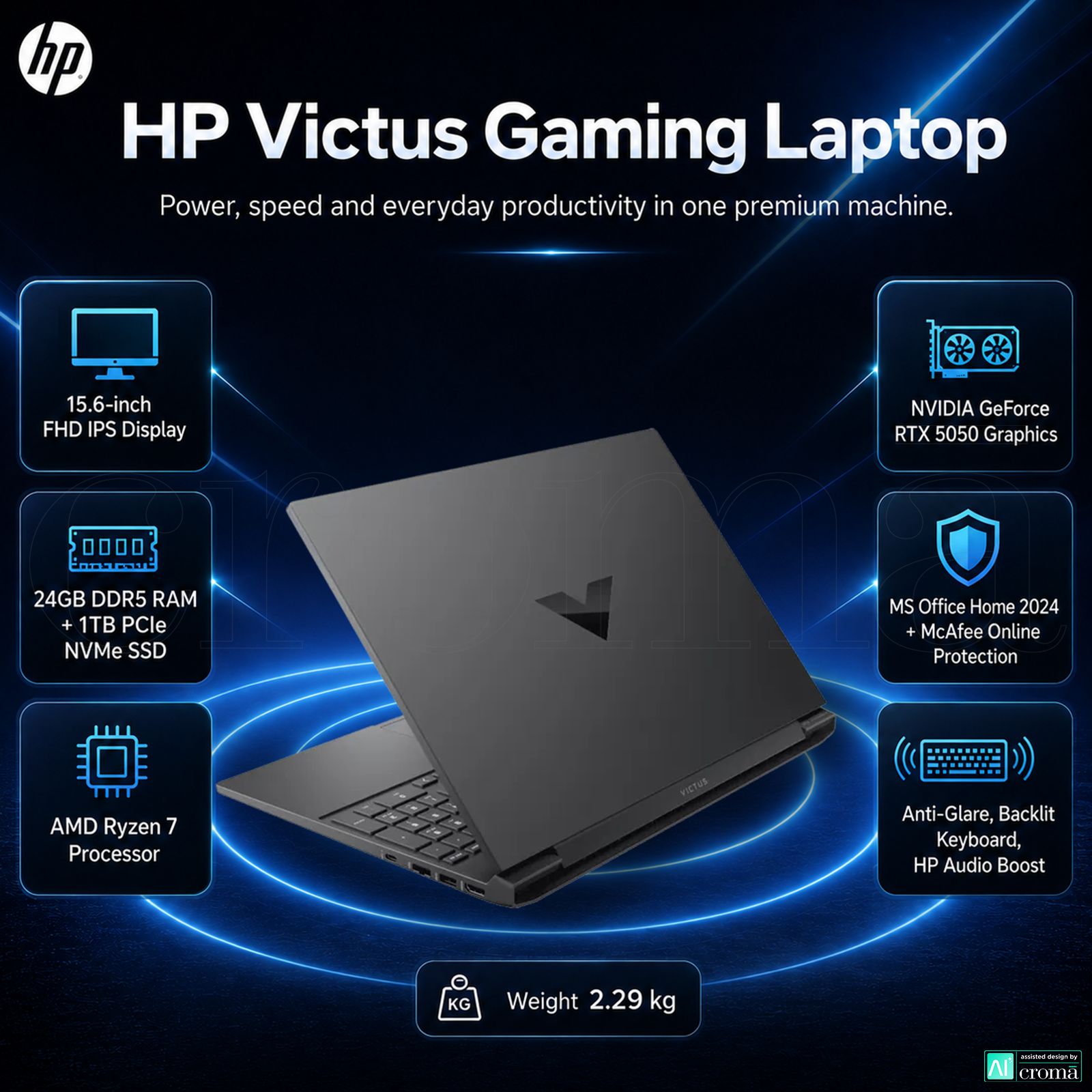 HP Victus AMD Ryzen 7 Gaming Laptop (24GB, 1TB SSD, Windows 11 Home, 8GB Graphics, 15.6 inch 144 Hz Full HD IPS Display, NVIDIA GeForce RTX 5050, MS Office Home 2024, Mica Silver, 2.29 KG) HP Victus AMD Ryzen 7 Gaming Laptop (24GB, 1TB SSD, Windows 11 Home, 8GB Graphics, 15.6 inch 144 Hz Full HD IPS Display, NVIDIA GeForce RTX 5050, MS Office Home 2024, Mica Silver, 2.29 KG)_2