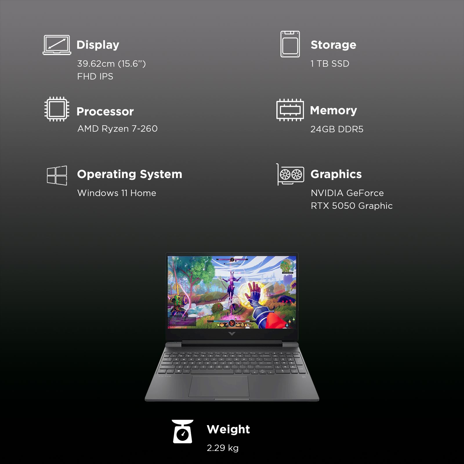 HP Victus AMD Ryzen 7 Gaming Laptop (24GB, 1TB SSD, Windows 11 Home, 8GB Graphics, 15.6 inch 144 Hz Full HD IPS Display, NVIDIA GeForce RTX 5050, MS Office Home 2024, Mica Silver, 2.29 KG) HP Victus AMD Ryzen 7 Gaming Laptop (24GB, 1TB SSD, Windows 11 Home, 8GB Graphics, 15.6 inch 144 Hz Full HD IPS Display, NVIDIA GeForce RTX 5050, MS Office Home 2024, Mica Silver, 2.29 KG)_3