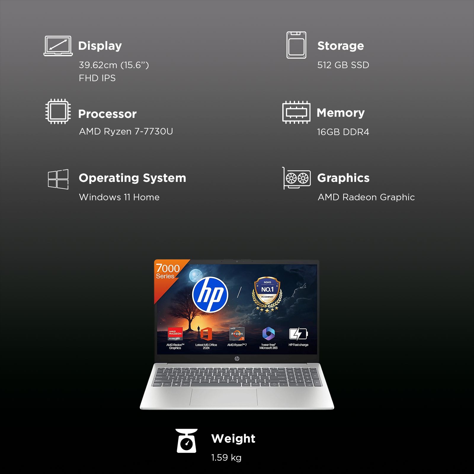 HP 15-fc0837AU AMD Ryzen 7 Laptop (16GB, 512GB SSD, Windows 11 Home, 15.6 inch Full HD IPS Display, MS Office 2024, Natural Silver, 1.59 KG) HP 15-fc0837AU AMD Ryzen 7 Laptop (16GB, 512GB SSD, Windows 11 Home, 15.6 inch Full HD IPS Display, MS Office 2024, Natural Silver, 1.59 KG)_12