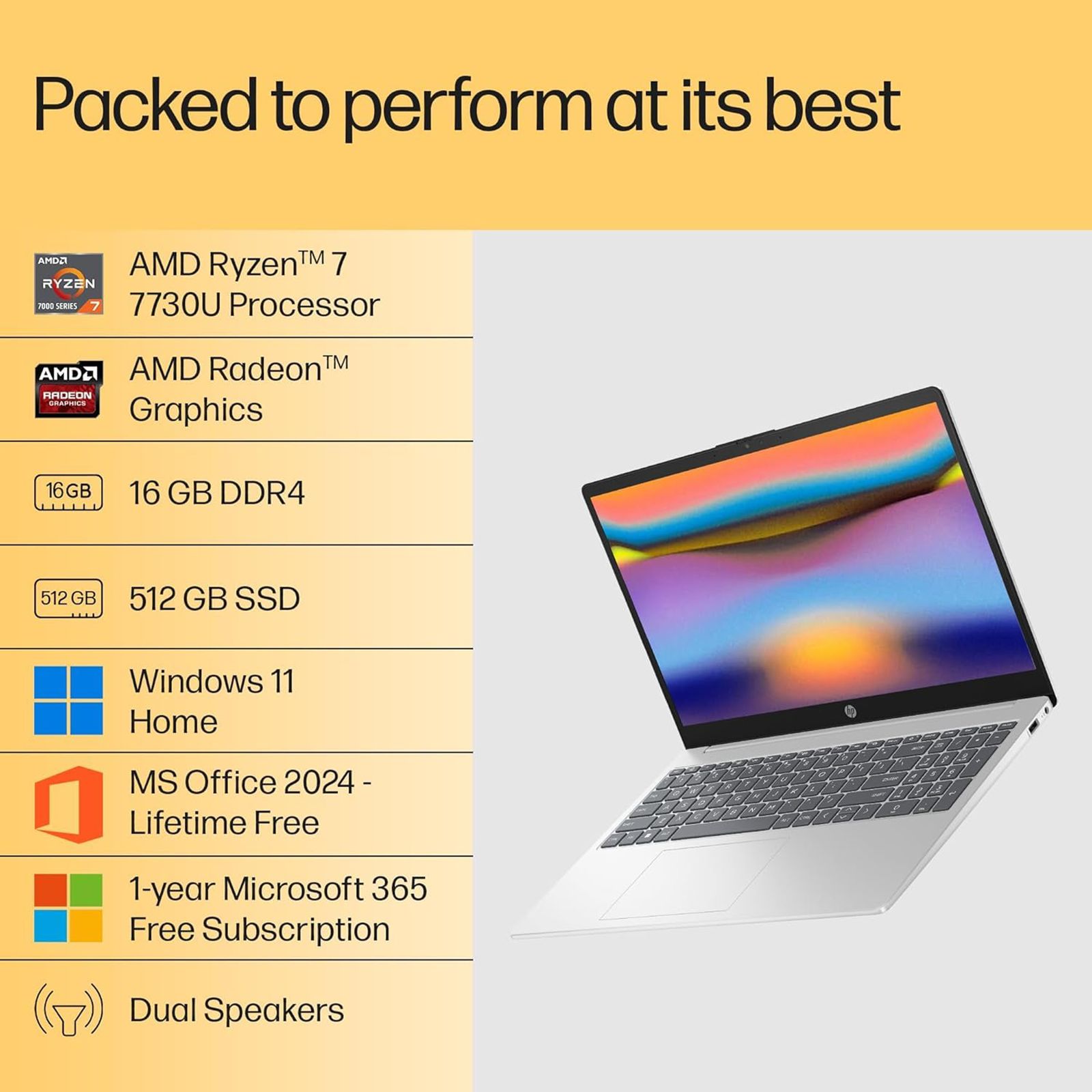 HP 15-fc0837AU AMD Ryzen 7 Laptop (16GB, 512GB SSD, Windows 11 Home, 15.6 inch Full HD IPS Display, MS Office 2024, Natural Silver, 1.59 KG) HP 15-fc0837AU AMD Ryzen 7 Laptop (16GB, 512GB SSD, Windows 11 Home, 15.6 inch Full HD IPS Display, MS Office 2024, Natural Silver, 1.59 KG)_2