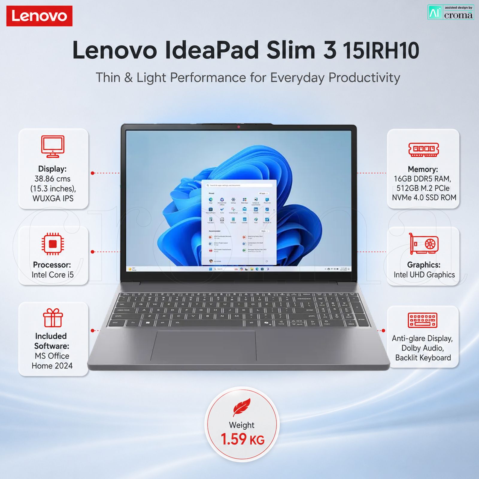 Lenovo IdeaPad Slim 3 15IRH10 Intel Core i5 Thin & Light (16GB, 512GB SSD, Windows 11 Home, 15.3 inch WUXGA IPS Display, MS Office Home 2024, Luna Grey, 1.59 KG) Lenovo IdeaPad Slim 3 15IRH10 Intel Core i5 Thin & Light (16GB, 512GB SSD, Windows 11 Home, 15.3 inch WUXGA IPS Display, MS Office Home 2024, Luna Grey, 1.59 KG)_2