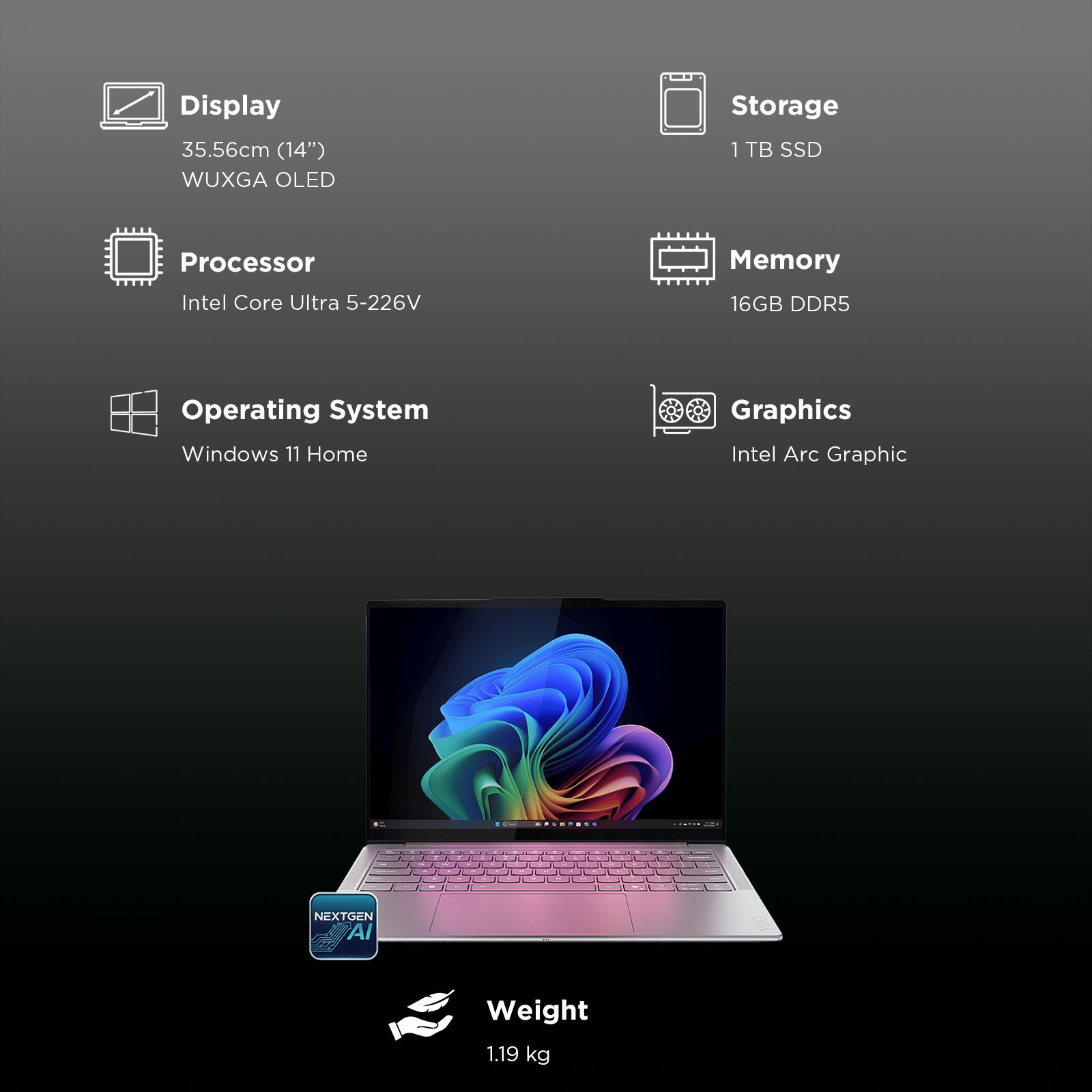 Lenovo Yoga Slim 7 14ILL10 Intel Core Ultra 5 Laptop (16GB, 512GB SSD, Windows 11 Home, 14 inch WUXGA OLED Display, MS Office 2024, Luna Grey, 1.19 KG) Lenovo Yoga Slim 7 14ILL10 Intel Core Ultra 5 Laptop (16GB, 512GB SSD, Windows 11 Home, 14 inch WUXGA OLED Display, MS Office 2024, Luna Grey, 1.19 KG)_3